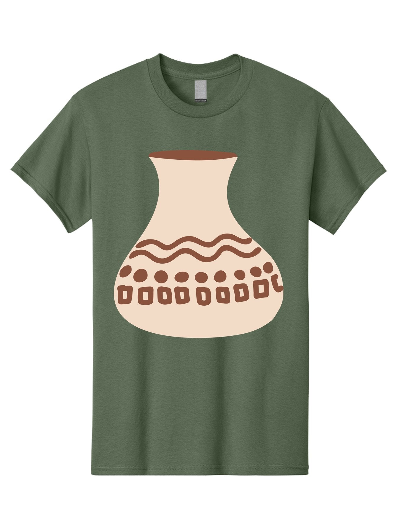 Decorated-Vase Men'S Graphic Tee, 100% Cotton, Comfortable Casual Summer Wear, Machine Washable, Ceramic Pot, Traditional Design, Brown Patterns, Wavy Lines, Circular Motifs, Square Shapes, Earthy Tones, Cultural Heritage, Handmade Pottery, Aae011 8