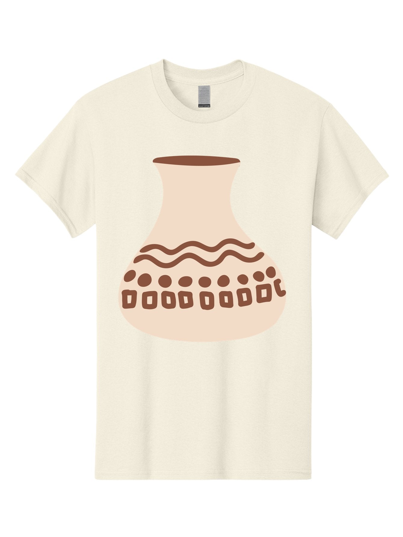 Decorated-Vase Men'S Graphic Tee, 100% Cotton, Comfortable Casual Summer Wear, Machine Washable, Ceramic Pot, Traditional Design, Brown Patterns, Wavy Lines, Circular Motifs, Square Shapes, Earthy Tones, Cultural Heritage, Handmade Pottery, Aae011 5