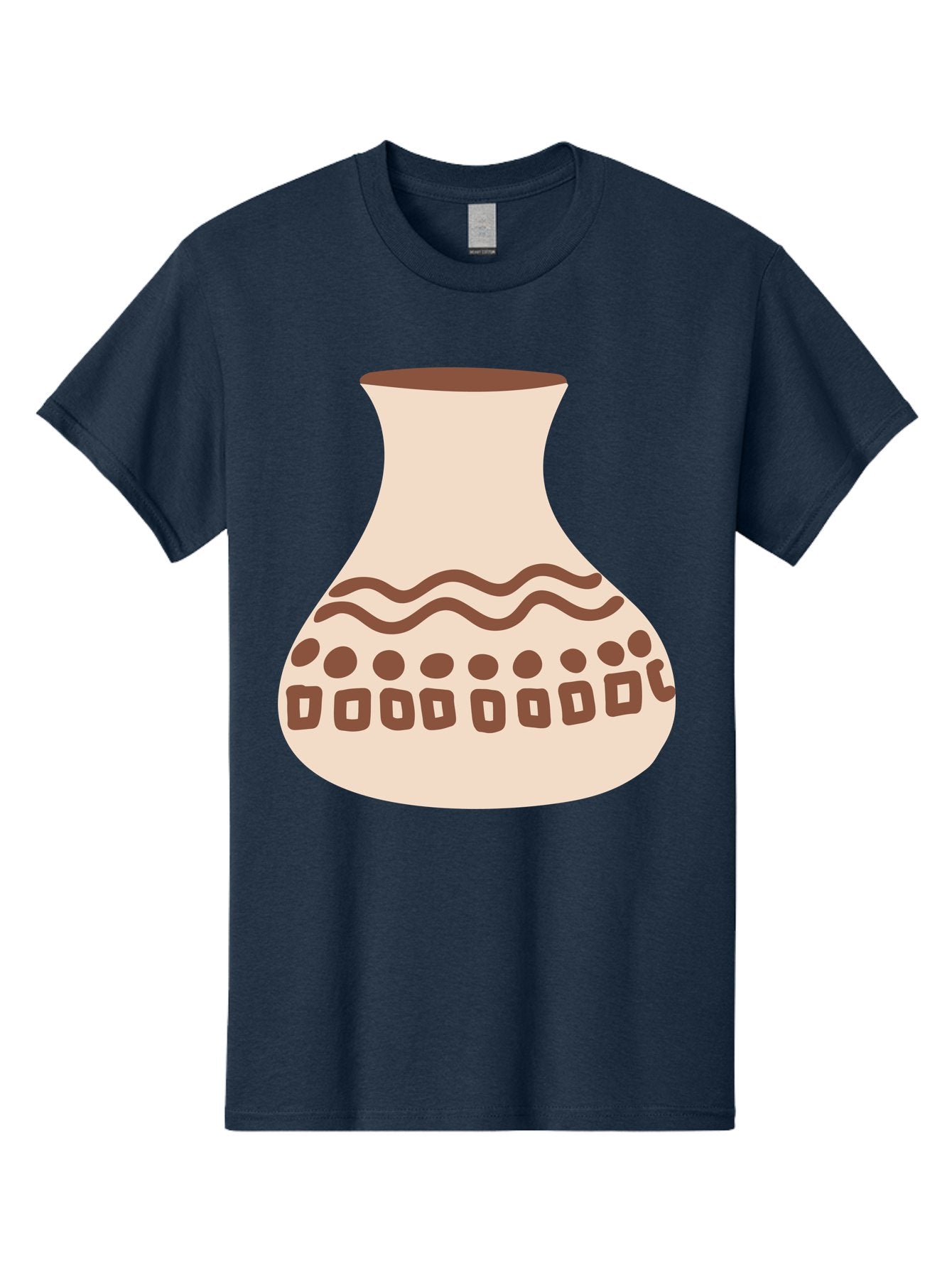 Decorated-Vase Men'S Graphic Tee, 100% Cotton, Comfortable Casual Summer Wear, Machine Washable, Ceramic Pot, Traditional Design, Brown Patterns, Wavy Lines, Circular Motifs, Square Shapes, Earthy Tones, Cultural Heritage, Handmade Pottery, Aae011