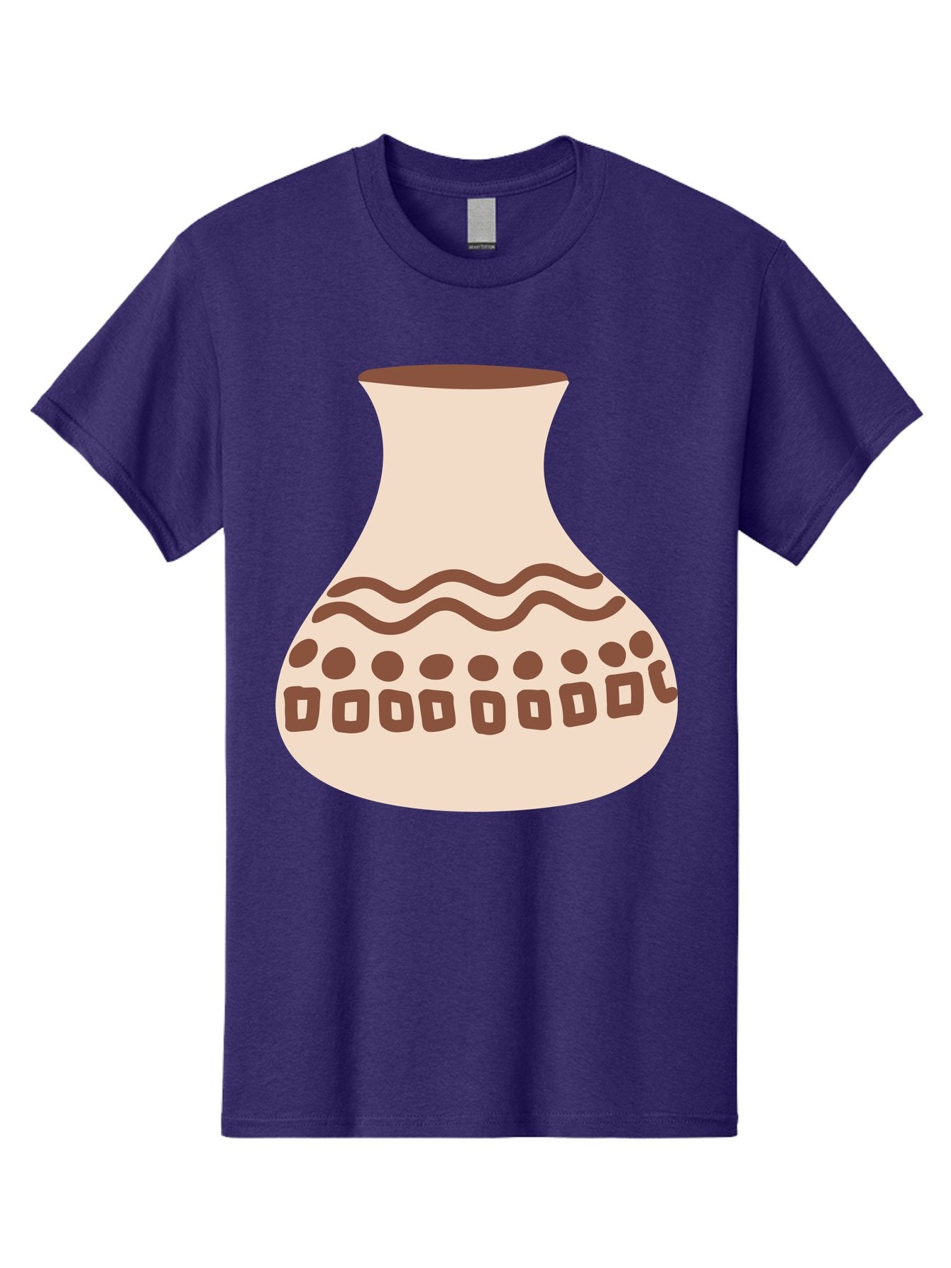 Decorated-Vase Men'S Graphic Tee, 100% Cotton, Comfortable Casual Summer Wear, Machine Washable, Ceramic Pot, Traditional Design, Brown Patterns, Wavy Lines, Circular Motifs, Square Shapes, Earthy Tones, Cultural Heritage, Handmade Pottery, Aae011 7