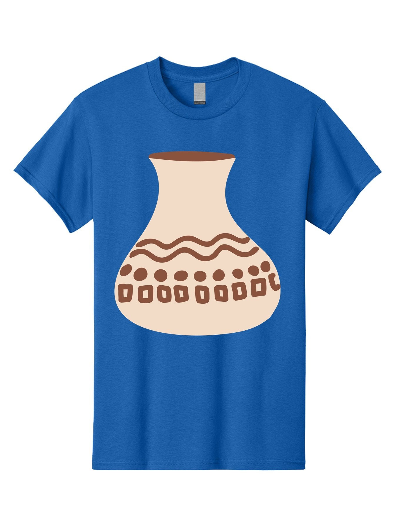 Decorated-Vase Men'S Graphic Tee, 100% Cotton, Comfortable Casual Summer Wear, Machine Washable, Ceramic Pot, Traditional Design, Brown Patterns, Wavy Lines, Circular Motifs, Square Shapes, Earthy Tones, Cultural Heritage, Handmade Pottery, Aae011 15