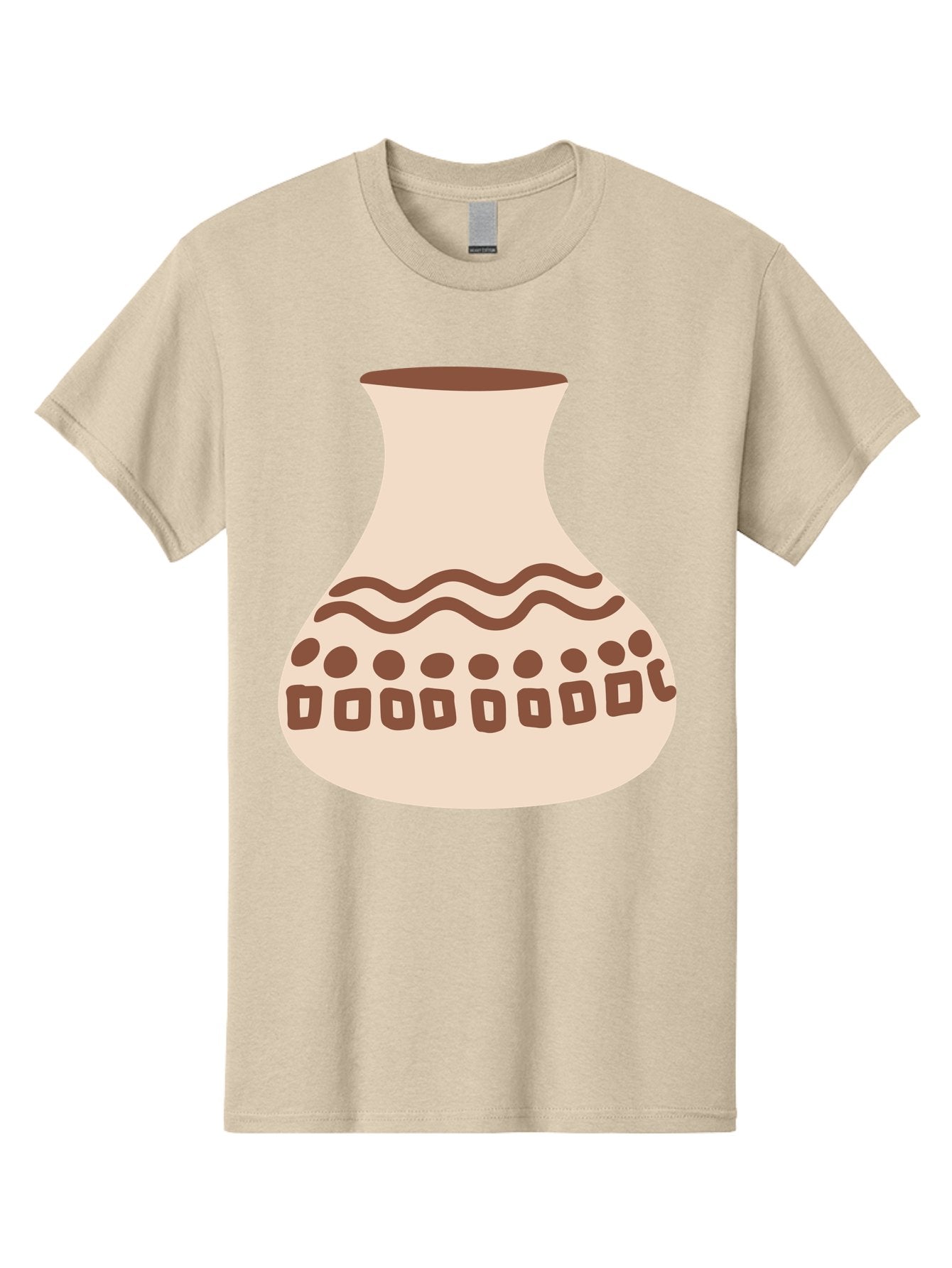 Decorated-Vase Men'S Graphic Tee, 100% Cotton, Comfortable Casual Summer Wear, Machine Washable, Ceramic Pot, Traditional Design, Brown Patterns, Wavy Lines, Circular Motifs, Square Shapes, Earthy Tones, Cultural Heritage, Handmade Pottery, Aae011 3