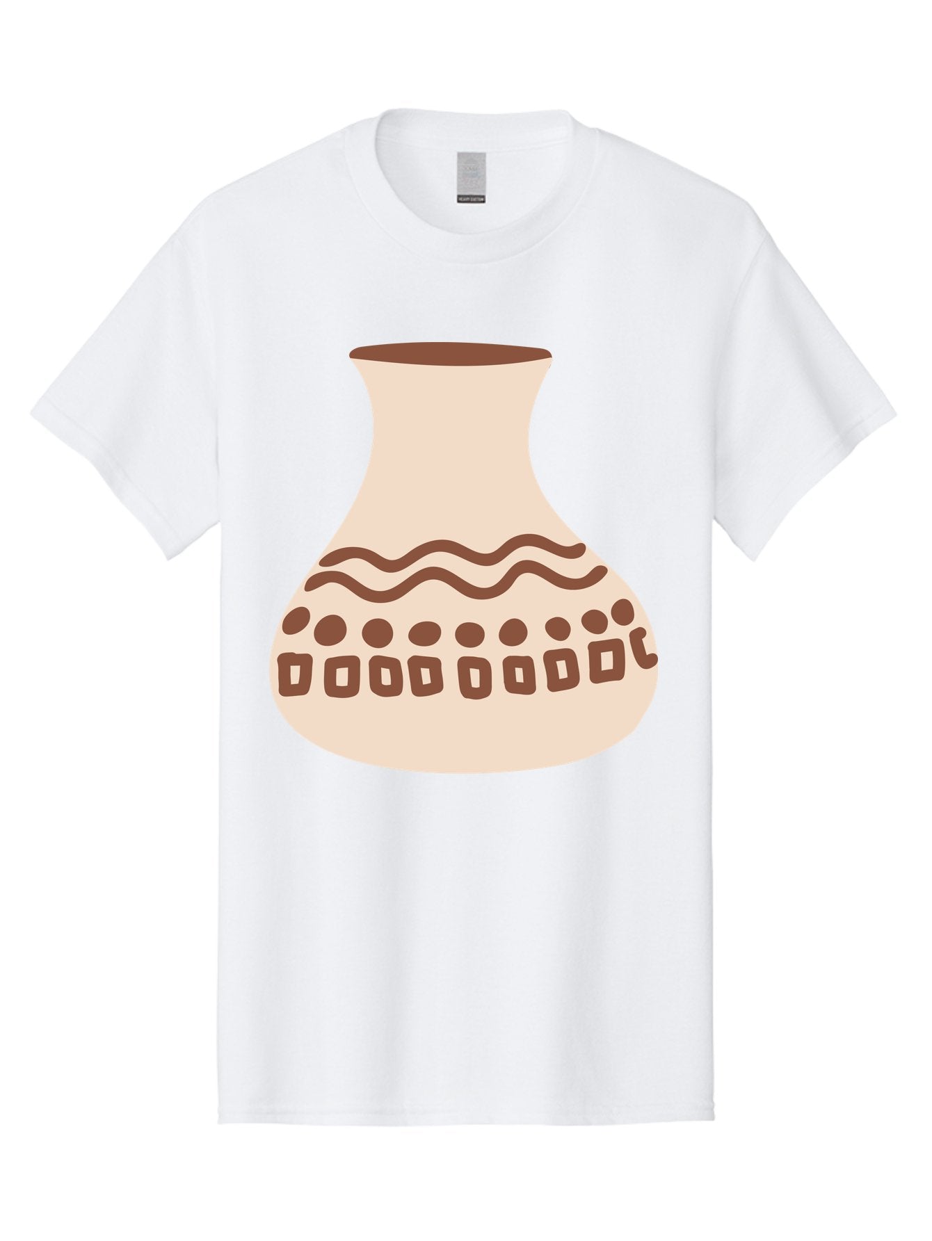 Decorated-Vase Men'S Graphic Tee, 100% Cotton, Comfortable Casual Summer Wear, Machine Washable, Ceramic Pot, Traditional Design, Brown Patterns, Wavy Lines, Circular Motifs, Square Shapes, Earthy Tones, Cultural Heritage, Handmade Pottery, Aae011 4