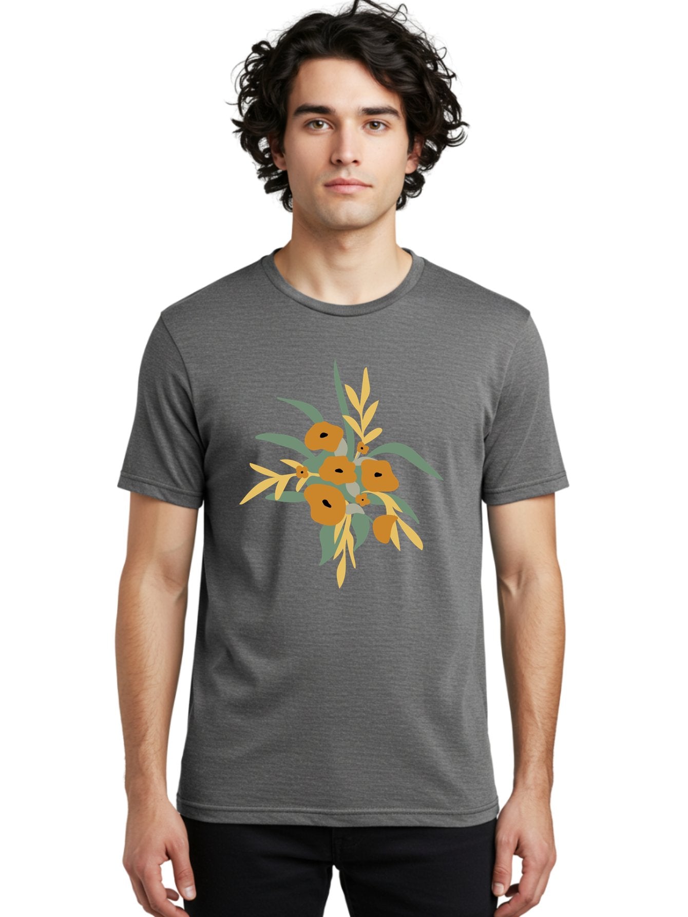 Eucalyptus-Illustration Men'S Graphic Tee, 100% Cotton, Comfortable Casual Summer Wear, Machine Washable, Eucalyptus Branch, Eucalyptus Leaves, Minimalist Design, Modern Art, Botanical Illustration, Simple Shapes, Yellow And Grey Leaves, Aae013 24