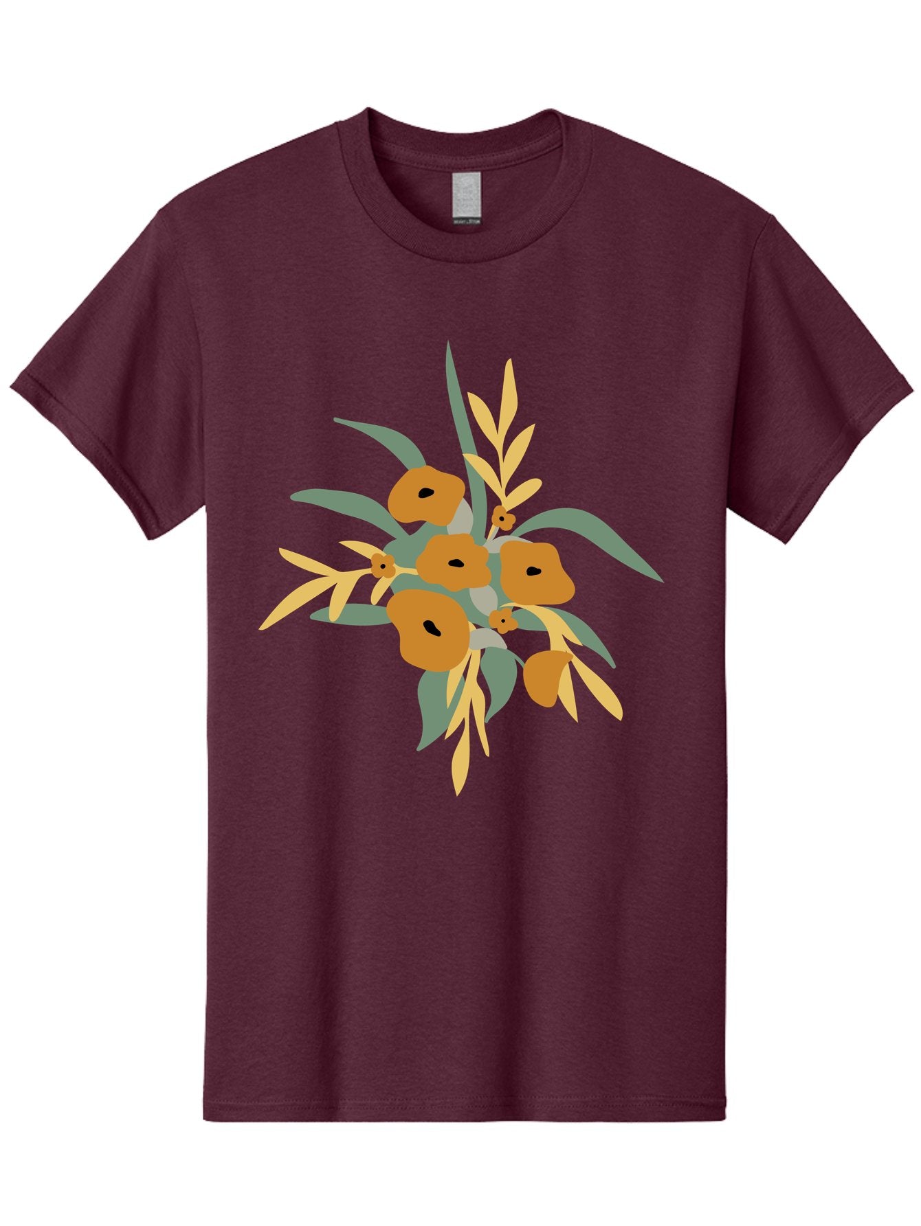 Eucalyptus-Illustration Men'S Graphic Tee, 100% Cotton, Comfortable Casual Summer Wear, Machine Washable, Eucalyptus Branch, Eucalyptus Leaves, Minimalist Design, Modern Art, Botanical Illustration, Simple Shapes, Yellow And Grey Leaves, Aae013 13