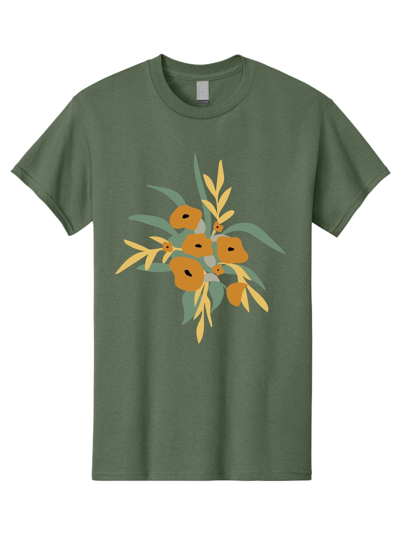 Eucalyptus-Illustration Men'S Graphic Tee, 100% Cotton, Comfortable Casual Summer Wear, Machine Washable, Eucalyptus Branch, Eucalyptus Leaves, Minimalist Design, Modern Art, Botanical Illustration, Simple Shapes, Yellow And Grey Leaves, Aae013 12