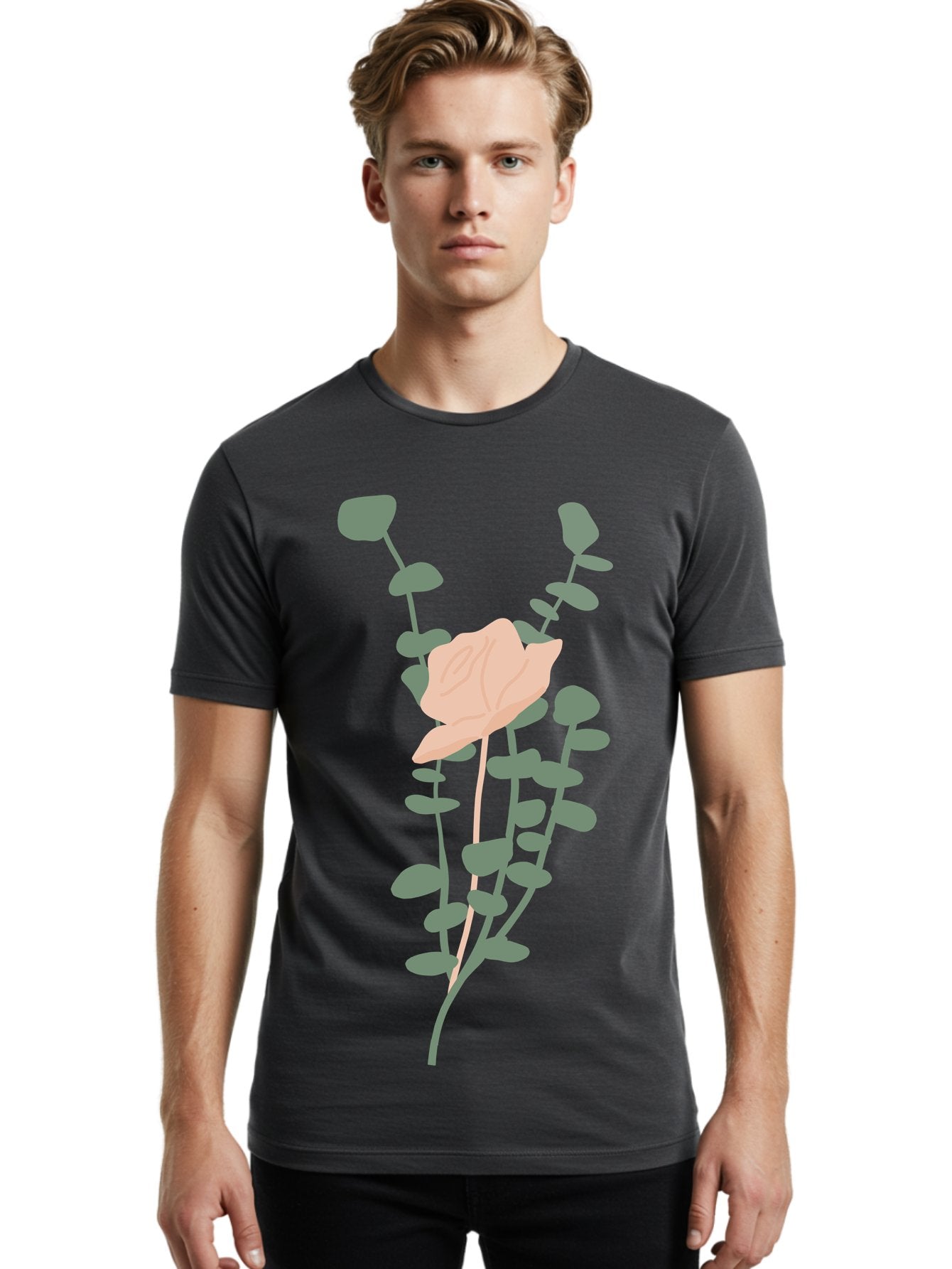 Falling-Leaves Men'S Graphic Tee, 100% Cotton, Comfortable Casual Summer Wear, Machine Washable, Pale Leaf, Gray Leaves, Minimalist Design, Simple Shapes, Soft Colors, Abstract Art, Modern Illustration, Digital Graphics Aae014 24