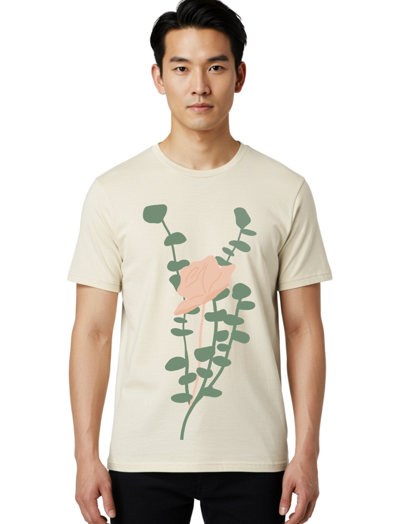 Falling-Leaves Men'S Graphic Tee, 100% Cotton, Comfortable Casual Summer Wear, Machine Washable, Pale Leaf, Gray Leaves, Minimalist Design, Simple Shapes, Soft Colors, Abstract Art, Modern Illustration, Digital Graphics Aae014 29