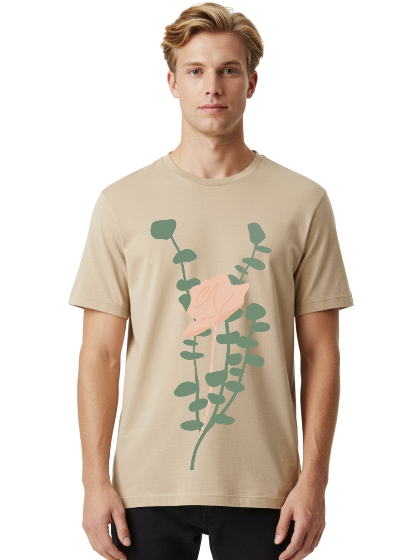 Falling-Leaves Men'S Graphic Tee, 100% Cotton, Comfortable Casual Summer Wear, Machine Washable, Pale Leaf, Gray Leaves, Minimalist Design, Simple Shapes, Soft Colors, Abstract Art, Modern Illustration, Digital Graphics Aae014 19