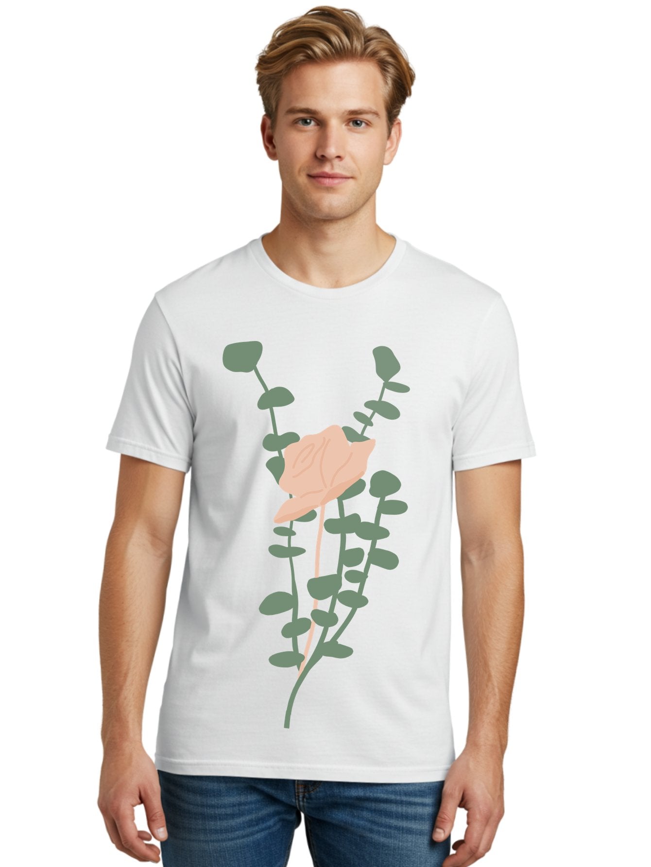 Falling-Leaves Men'S Graphic Tee, 100% Cotton, Comfortable Casual Summer Wear, Machine Washable, Pale Leaf, Gray Leaves, Minimalist Design, Simple Shapes, Soft Colors, Abstract Art, Modern Illustration, Digital Graphics Aae014 26