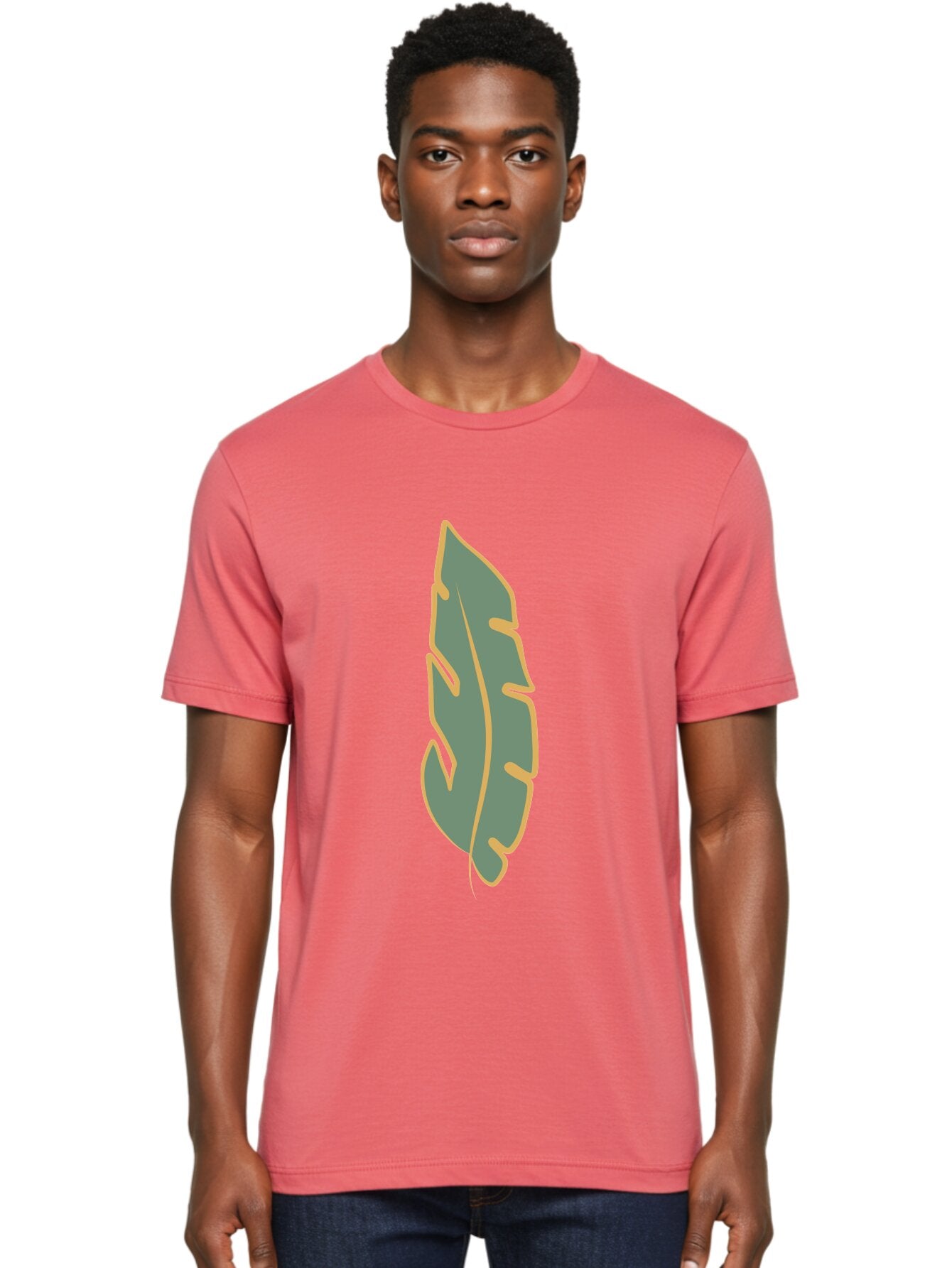 Feather Men'S Graphic Tee, 100% Cotton, Comfortable Casual Summer Wear, Machine Washable, Stylized Feather, Simple Design, Minimalist Art, Muted Colors, Soft Graphics, Digital Illustration, Abstract Shape, Symbolic Icon Aae017 25