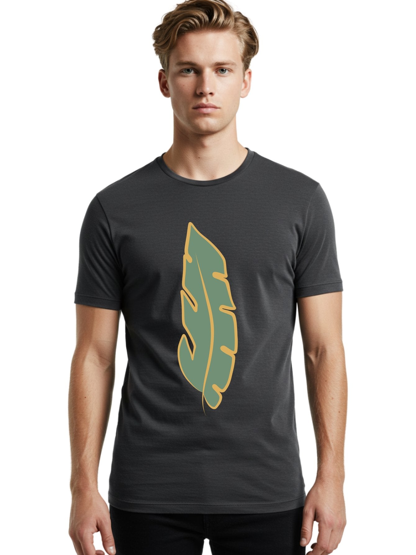 Feather Men'S Graphic Tee, 100% Cotton, Comfortable Casual Summer Wear, Machine Washable, Stylized Feather, Simple Design, Minimalist Art, Muted Colors, Soft Graphics, Digital Illustration, Abstract Shape, Symbolic Icon Aae017 30