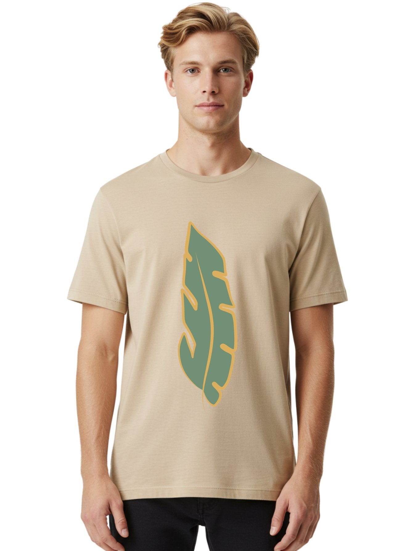 Feather Men'S Graphic Tee, 100% Cotton, Comfortable Casual Summer Wear, Machine Washable, Stylized Feather, Simple Design, Minimalist Art, Muted Colors, Soft Graphics, Digital Illustration, Abstract Shape, Symbolic Icon Aae017 18