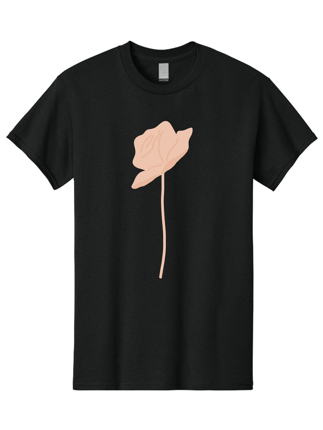 Flower Men'S Graphic Tee, 100% Cotton, Comfortable Casual Summer Wear, Machine Washable, Peach-Colored Flower, Minimalist Design, Simple Illustration, Soft Hues, Delicate Petals, Elegant Stem, Floral Art Aae019