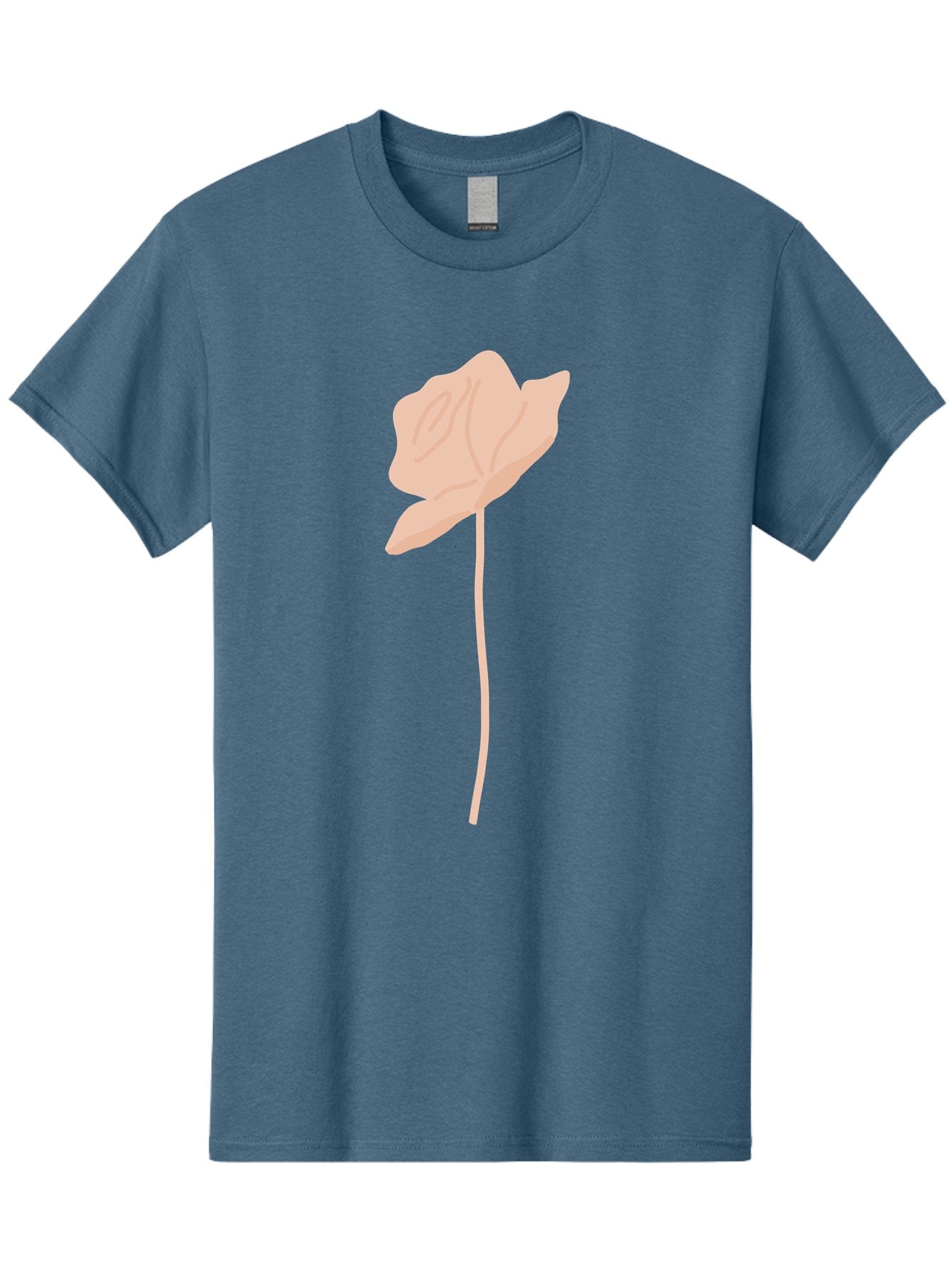 Flower Men'S Graphic Tee, 100% Cotton, Comfortable Casual Summer Wear, Machine Washable, Peach-Colored Flower, Minimalist Design, Simple Illustration, Soft Hues, Delicate Petals, Elegant Stem, Floral Art Aae019 3