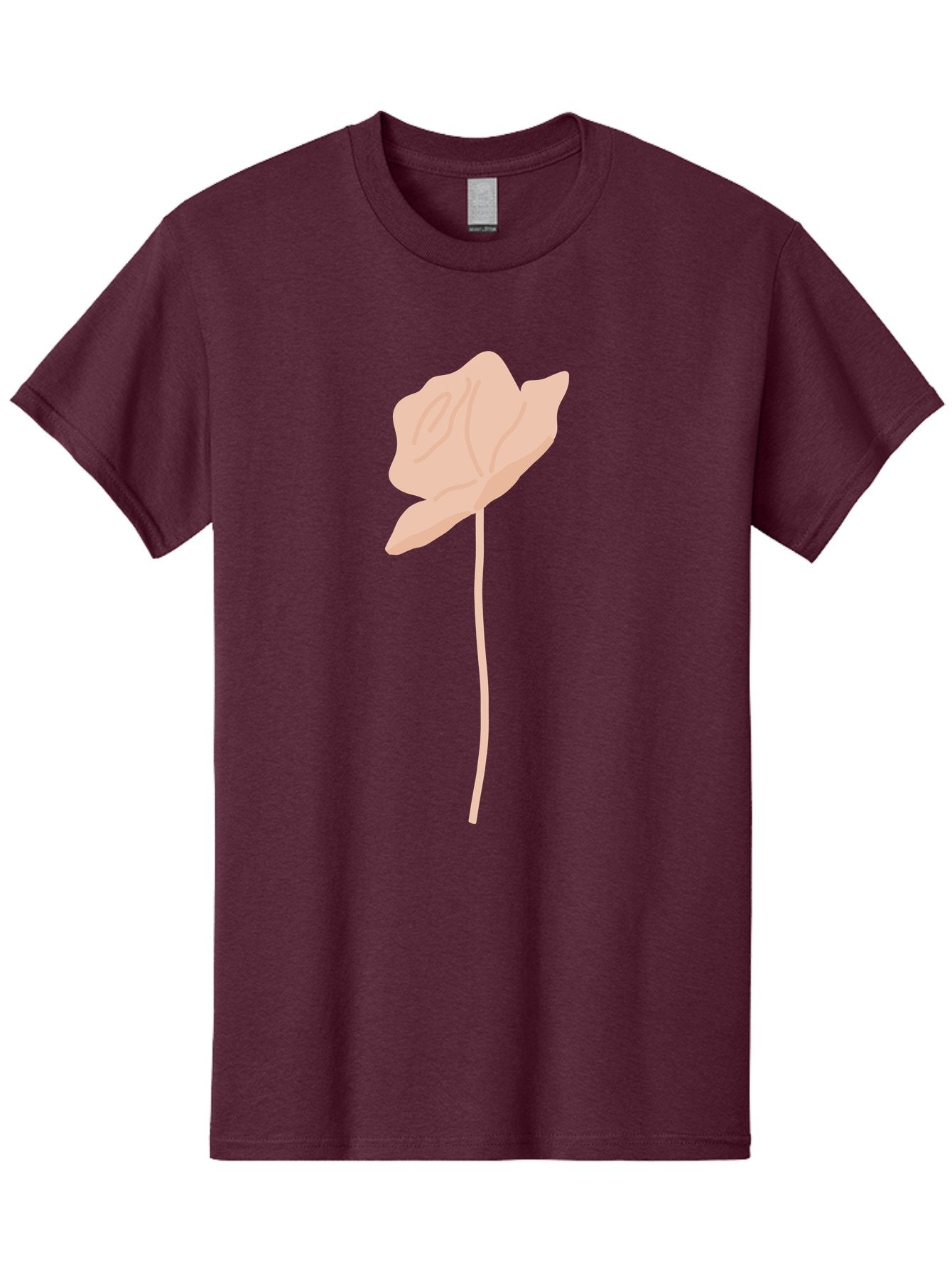 Flower Men'S Graphic Tee, 100% Cotton, Comfortable Casual Summer Wear, Machine Washable, Peach-Colored Flower, Minimalist Design, Simple Illustration, Soft Hues, Delicate Petals, Elegant Stem, Floral Art Aae019 13