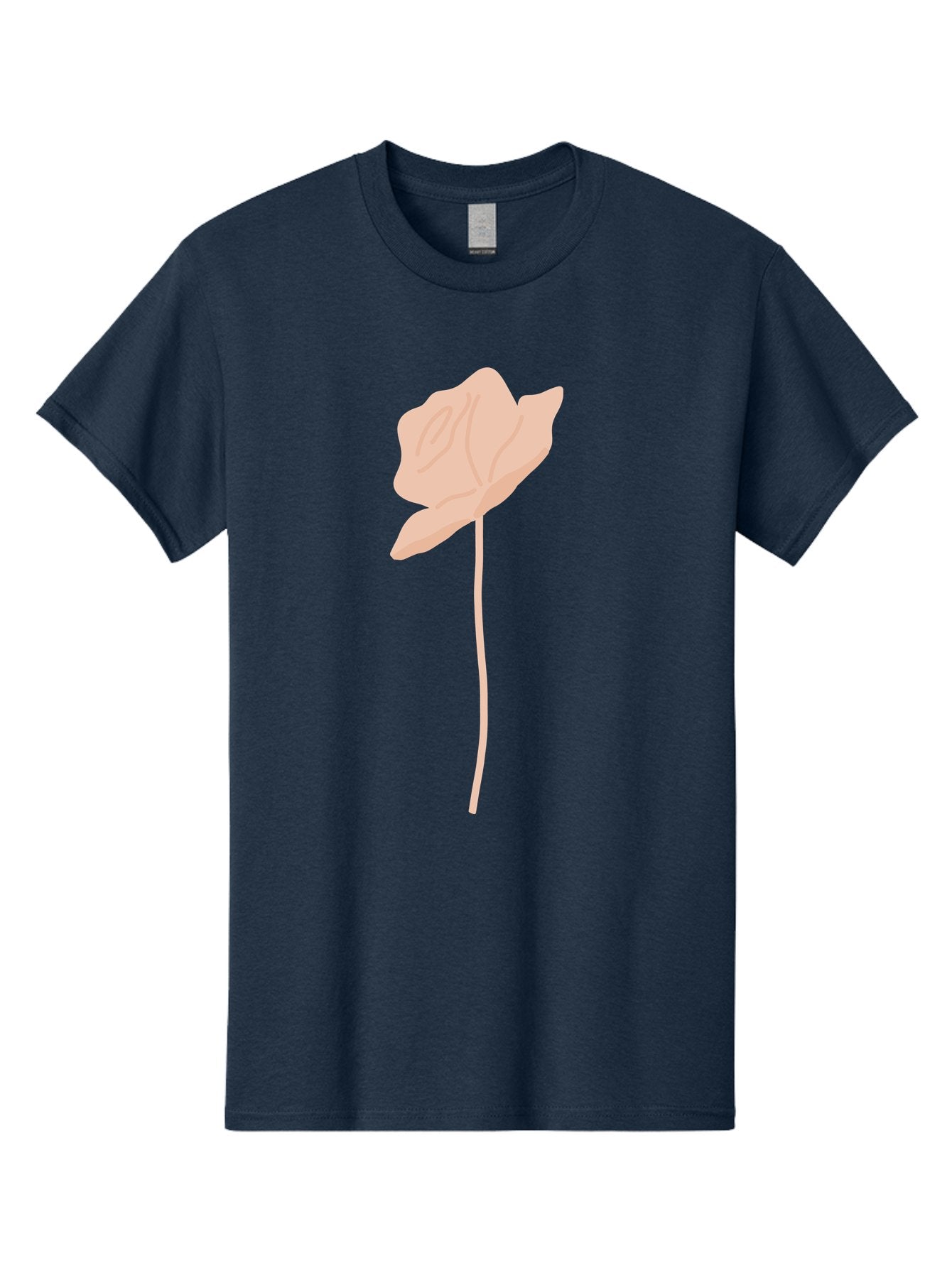 Flower Men'S Graphic Tee, 100% Cotton, Comfortable Casual Summer Wear, Machine Washable, Peach-Colored Flower, Minimalist Design, Simple Illustration, Soft Hues, Delicate Petals, Elegant Stem, Floral Art Aae019