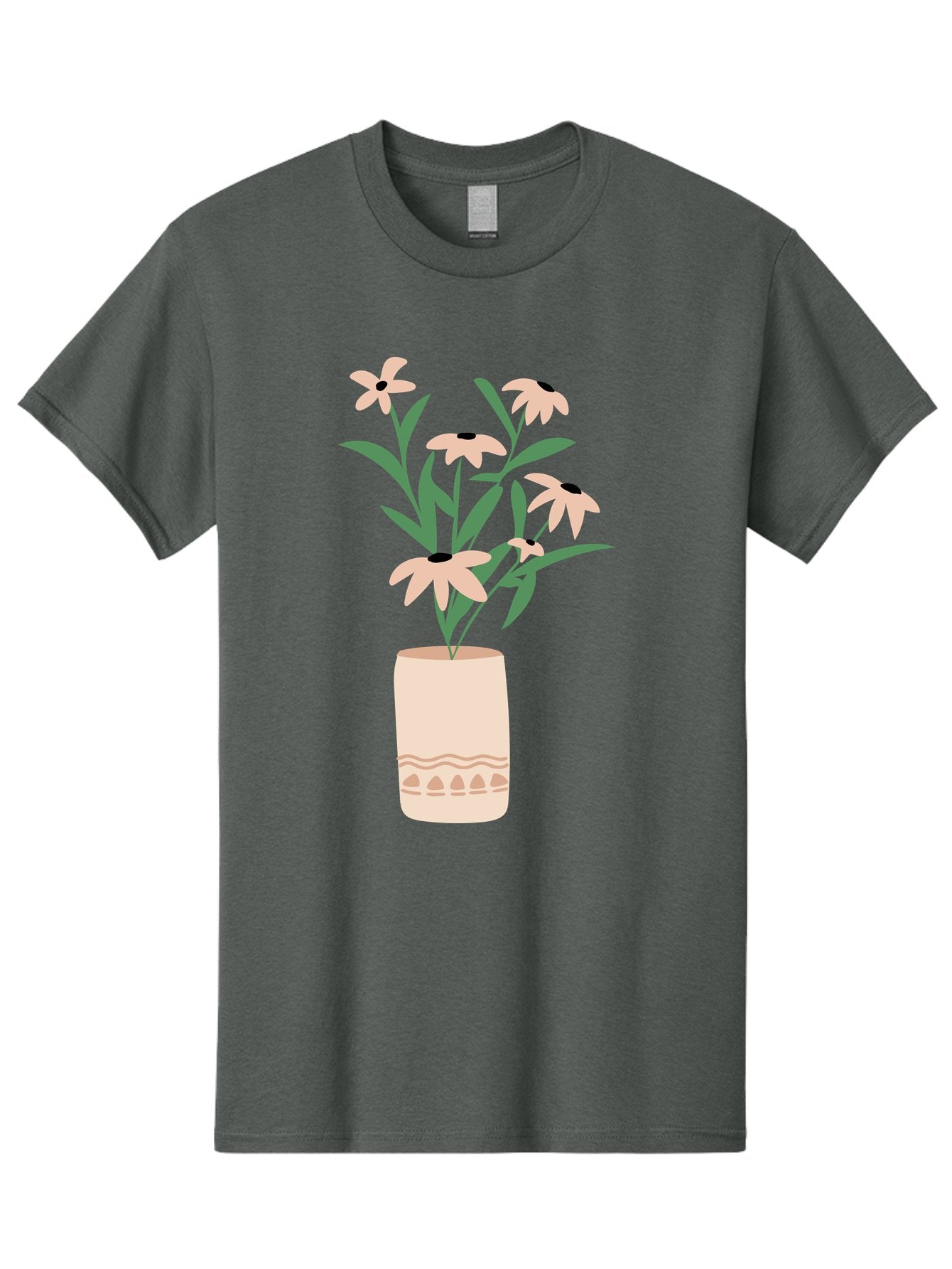 Flowers-In-Vase-1 Men'S Graphic Tee, 100% Cotton, Comfortable Casual Summer Wear, Machine Washable, Pink Flowers In Vase, Floral Arrangement, Simple Design, Minimalist Style, Elegant Decor, Home Decor, Flower Bouquet, Daisy-Like Flowers Aae020 9