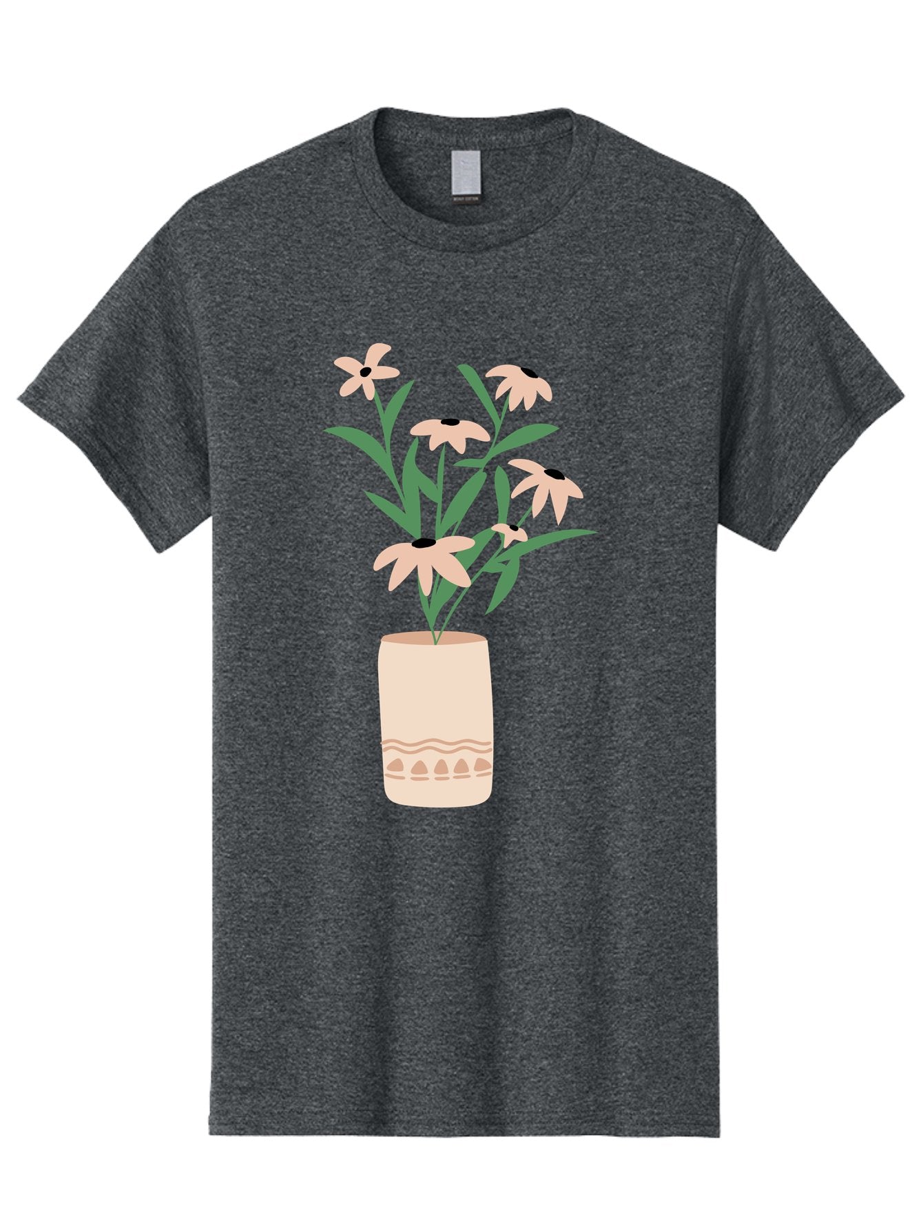 Flowers-In-Vase-1 Men'S Graphic Tee, 100% Cotton, Comfortable Casual Summer Wear, Machine Washable, Pink Flowers In Vase, Floral Arrangement, Simple Design, Minimalist Style, Elegant Decor, Home Decor, Flower Bouquet, Daisy-Like Flowers Aae020 10