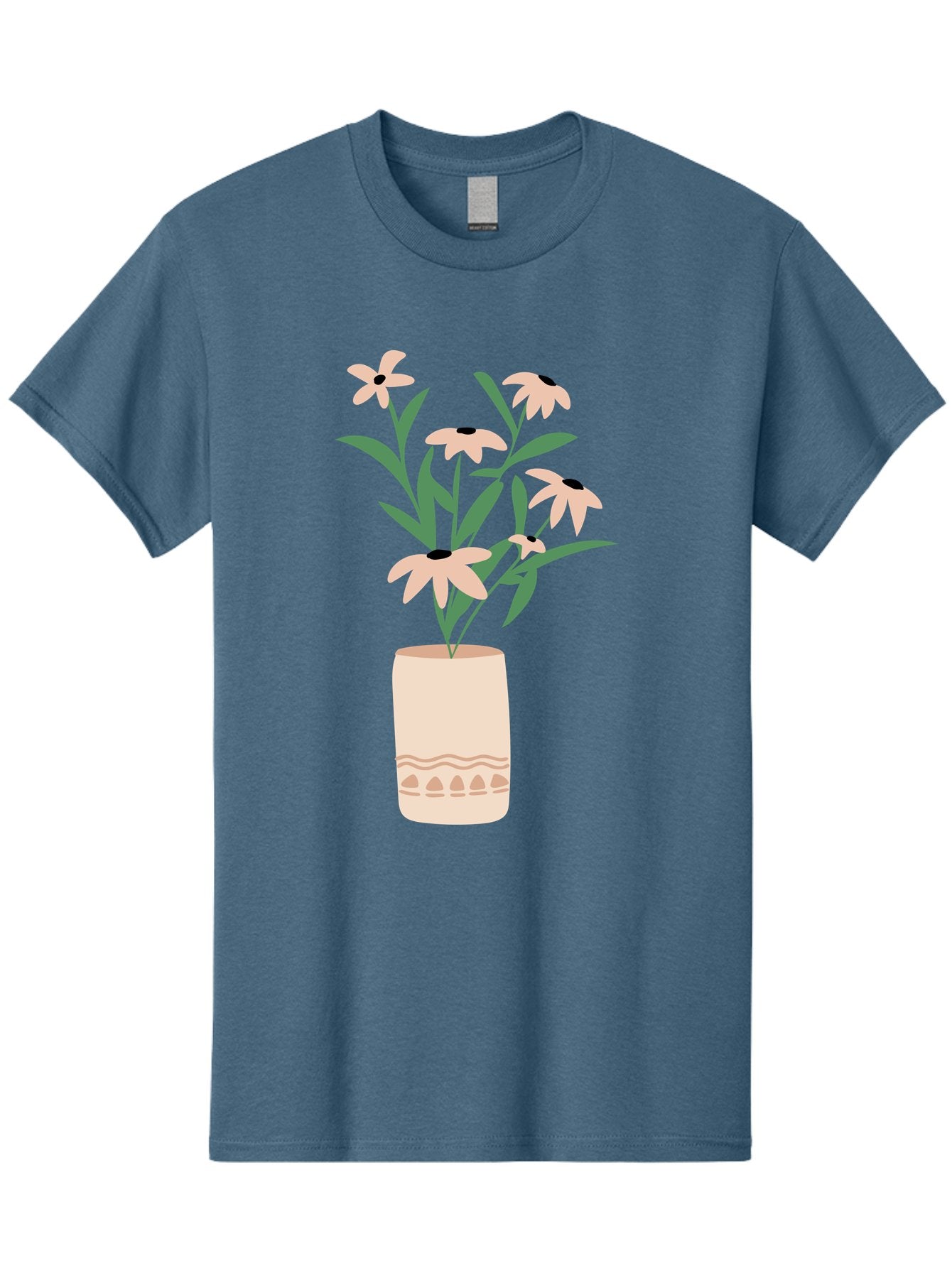 Flowers-In-Vase-1 Men'S Graphic Tee, 100% Cotton, Comfortable Casual Summer Wear, Machine Washable, Pink Flowers In Vase, Floral Arrangement, Simple Design, Minimalist Style, Elegant Decor, Home Decor, Flower Bouquet, Daisy-Like Flowers Aae020 11