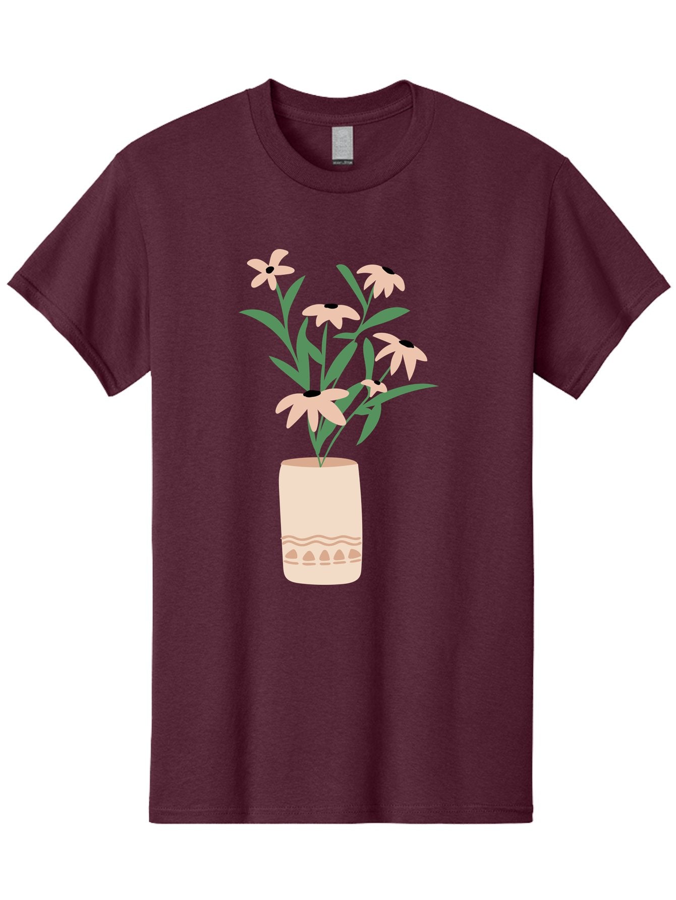 Flowers-In-Vase-1 Men'S Graphic Tee, 100% Cotton, Comfortable Casual Summer Wear, Machine Washable, Pink Flowers In Vase, Floral Arrangement, Simple Design, Minimalist Style, Elegant Decor, Home Decor, Flower Bouquet, Daisy-Like Flowers Aae020 7