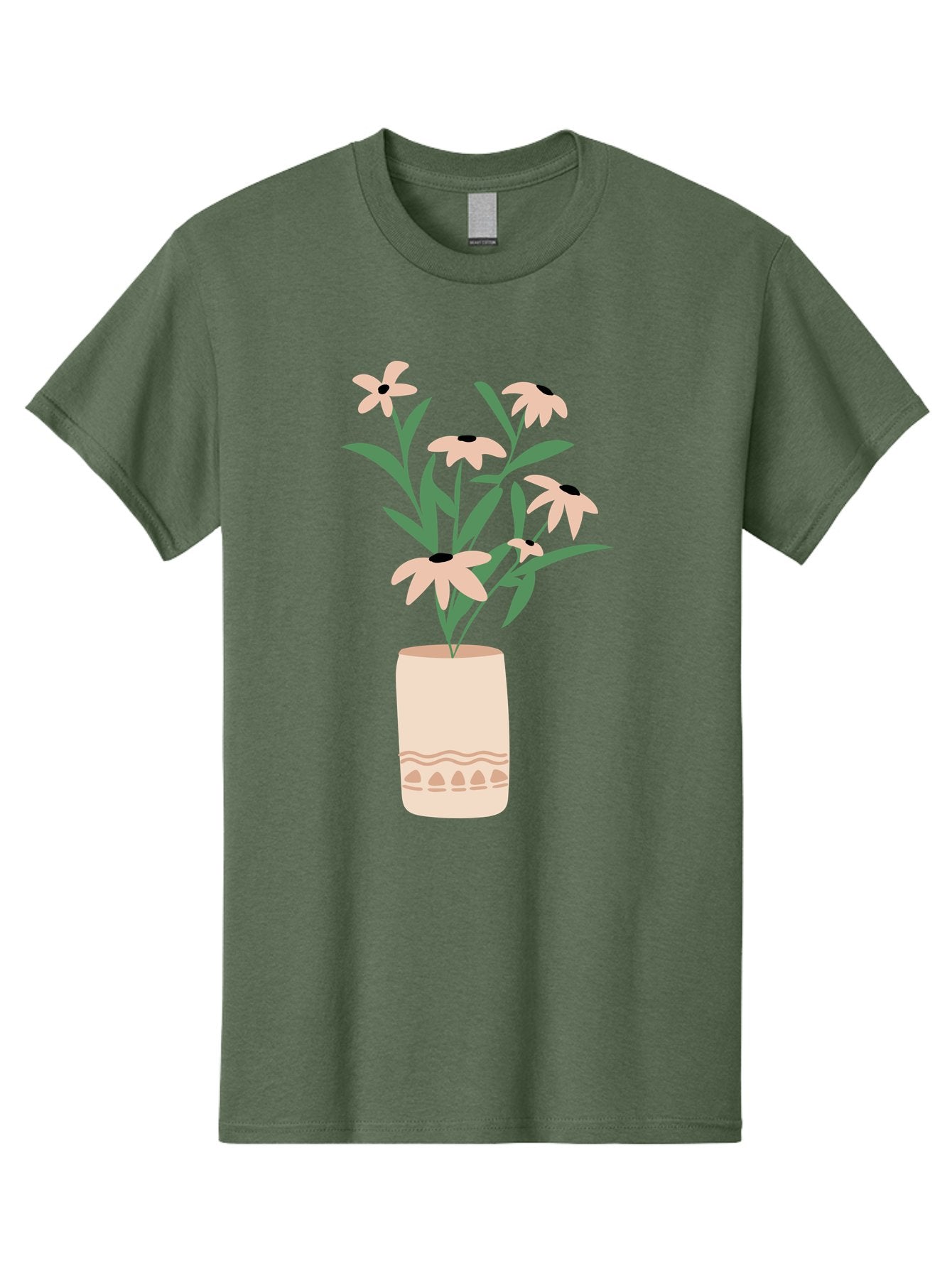 Flowers-In-Vase-1 Men'S Graphic Tee, 100% Cotton, Comfortable Casual Summer Wear, Machine Washable, Pink Flowers In Vase, Floral Arrangement, Simple Design, Minimalist Style, Elegant Decor, Home Decor, Flower Bouquet, Daisy-Like Flowers Aae020