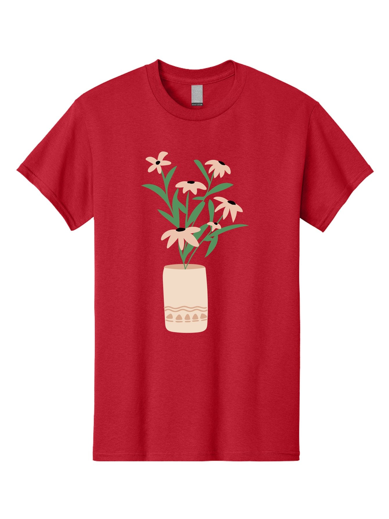 Flowers-In-Vase-1 Men'S Graphic Tee, 100% Cotton, Comfortable Casual Summer Wear, Machine Washable, Pink Flowers In Vase, Floral Arrangement, Simple Design, Minimalist Style, Elegant Decor, Home Decor, Flower Bouquet, Daisy-Like Flowers Aae020 5
