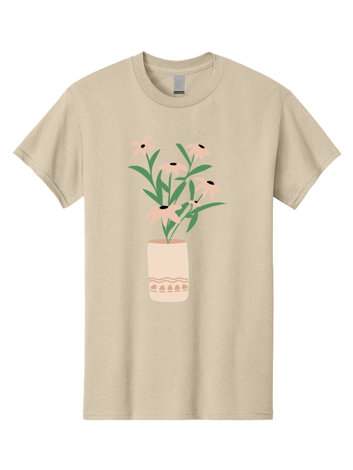 Flowers-In-Vase-1 Men'S Graphic Tee, 100% Cotton, Comfortable Casual Summer Wear, Machine Washable, Pink Flowers In Vase, Floral Arrangement, Simple Design, Minimalist Style, Elegant Decor, Home Decor, Flower Bouquet, Daisy-Like Flowers Aae020 4