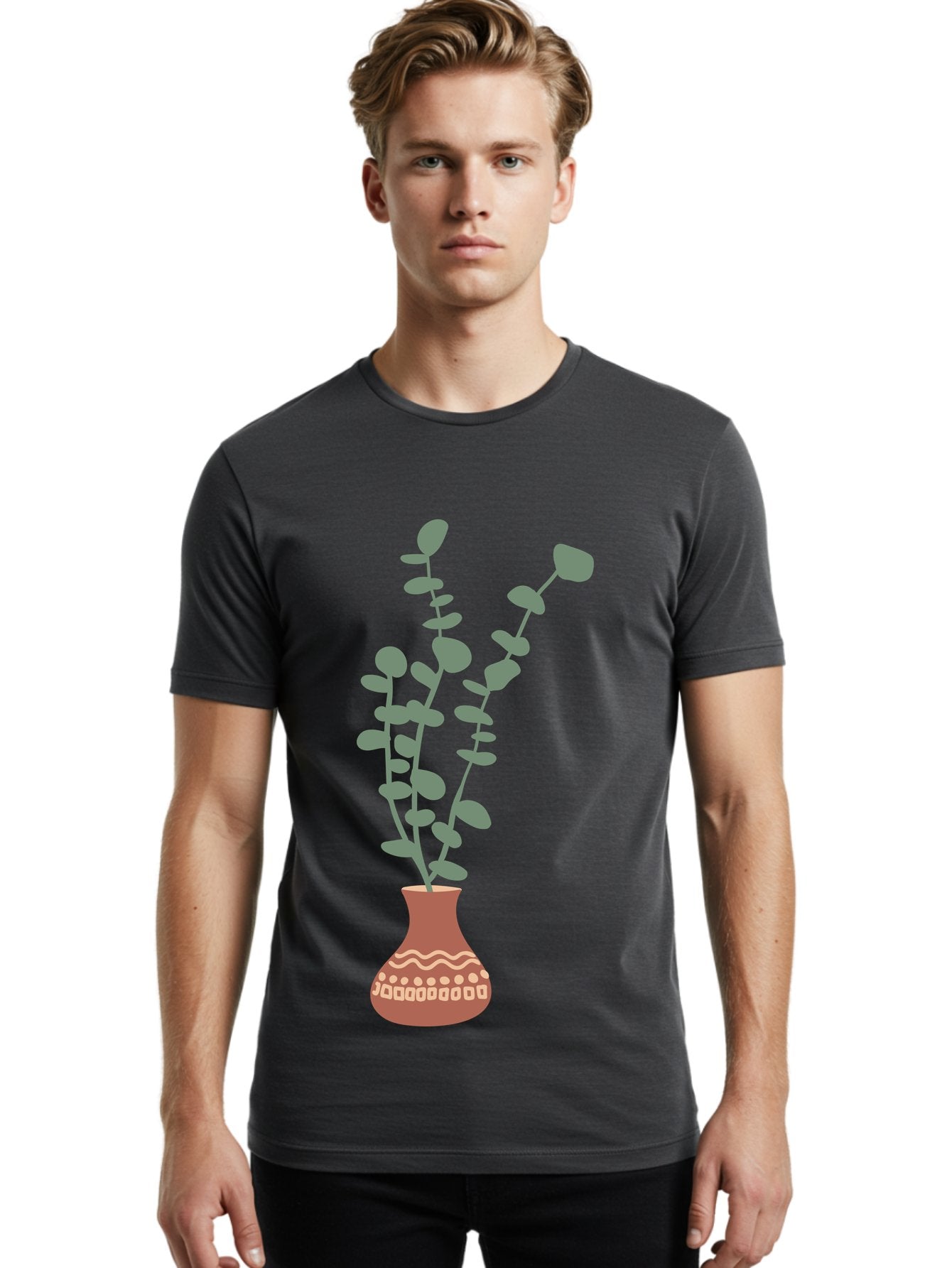 Flowers-In-Vase Men'S Graphic Tee, 100% Cotton, Comfortable Casual Summer Wear, Machine Washable, Vase With Flowers, Decorative Elements, Artistic Design, Floral Arrangement, Intricate Patterns, Modern Illustration, Digital Art Aae021 30