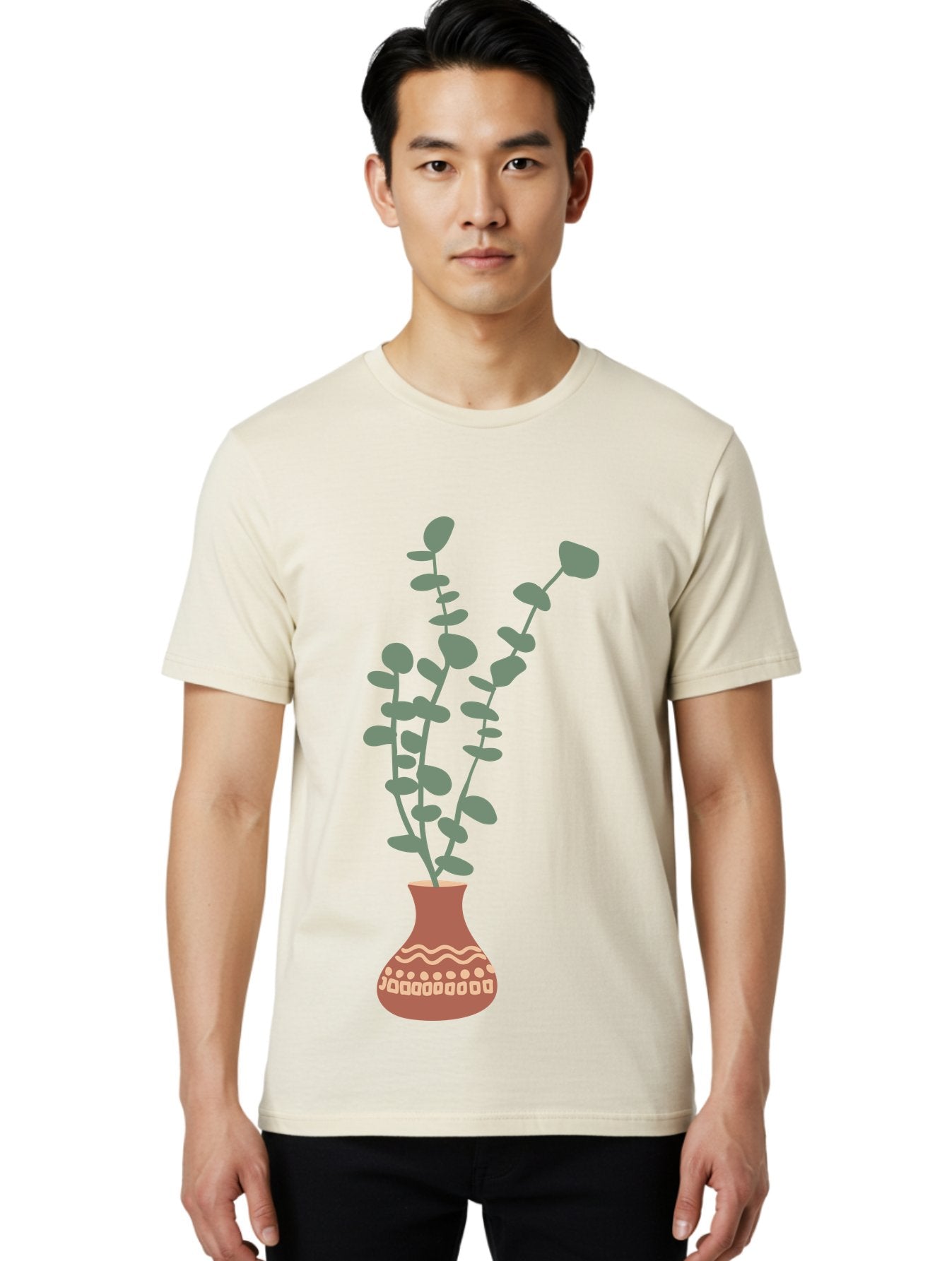Flowers-In-Vase Men'S Graphic Tee, 100% Cotton, Comfortable Casual Summer Wear, Machine Washable, Vase With Flowers, Decorative Elements, Artistic Design, Floral Arrangement, Intricate Patterns, Modern Illustration, Digital Art Aae021 24