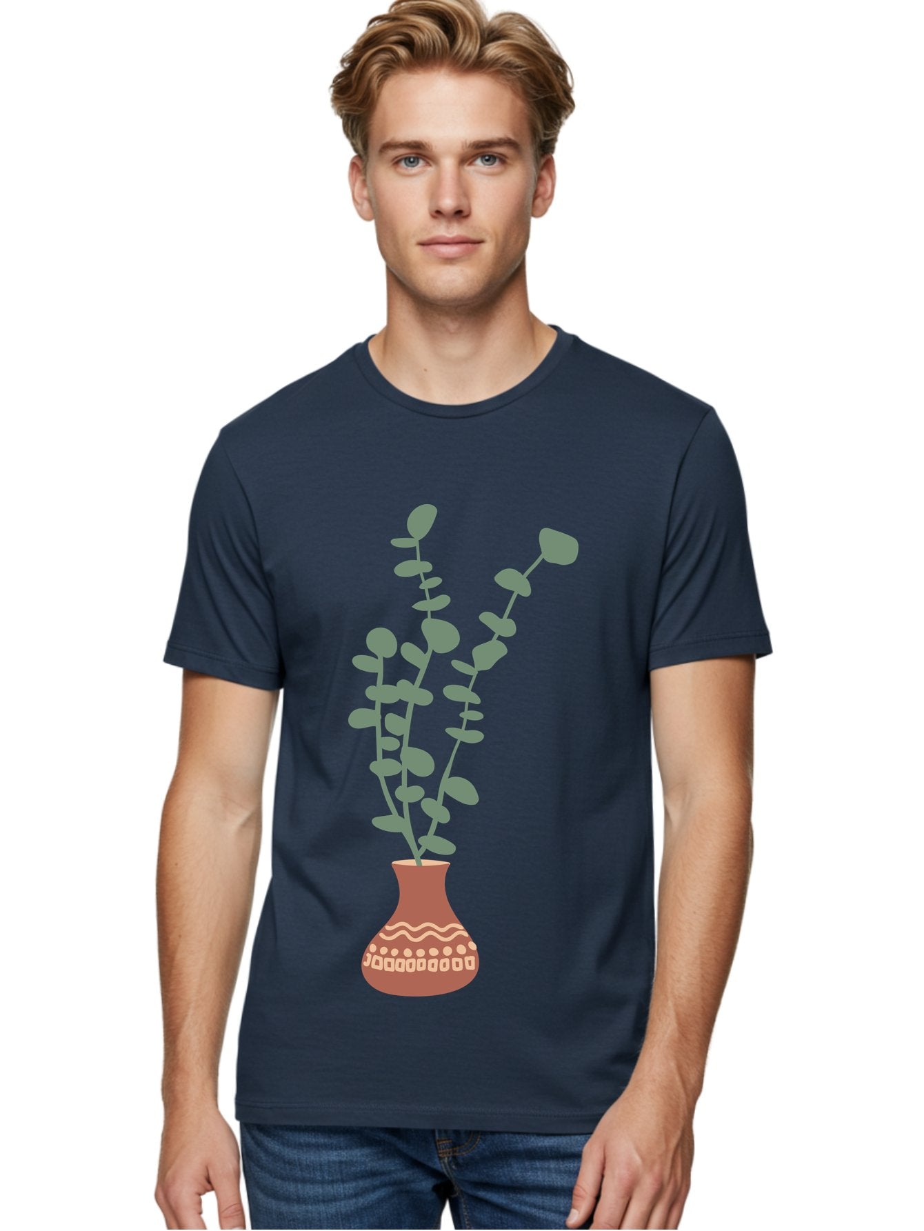 Flowers-In-Vase Men'S Graphic Tee, 100% Cotton, Comfortable Casual Summer Wear, Machine Washable, Vase With Flowers, Decorative Elements, Artistic Design, Floral Arrangement, Intricate Patterns, Modern Illustration, Digital Art Aae021 18