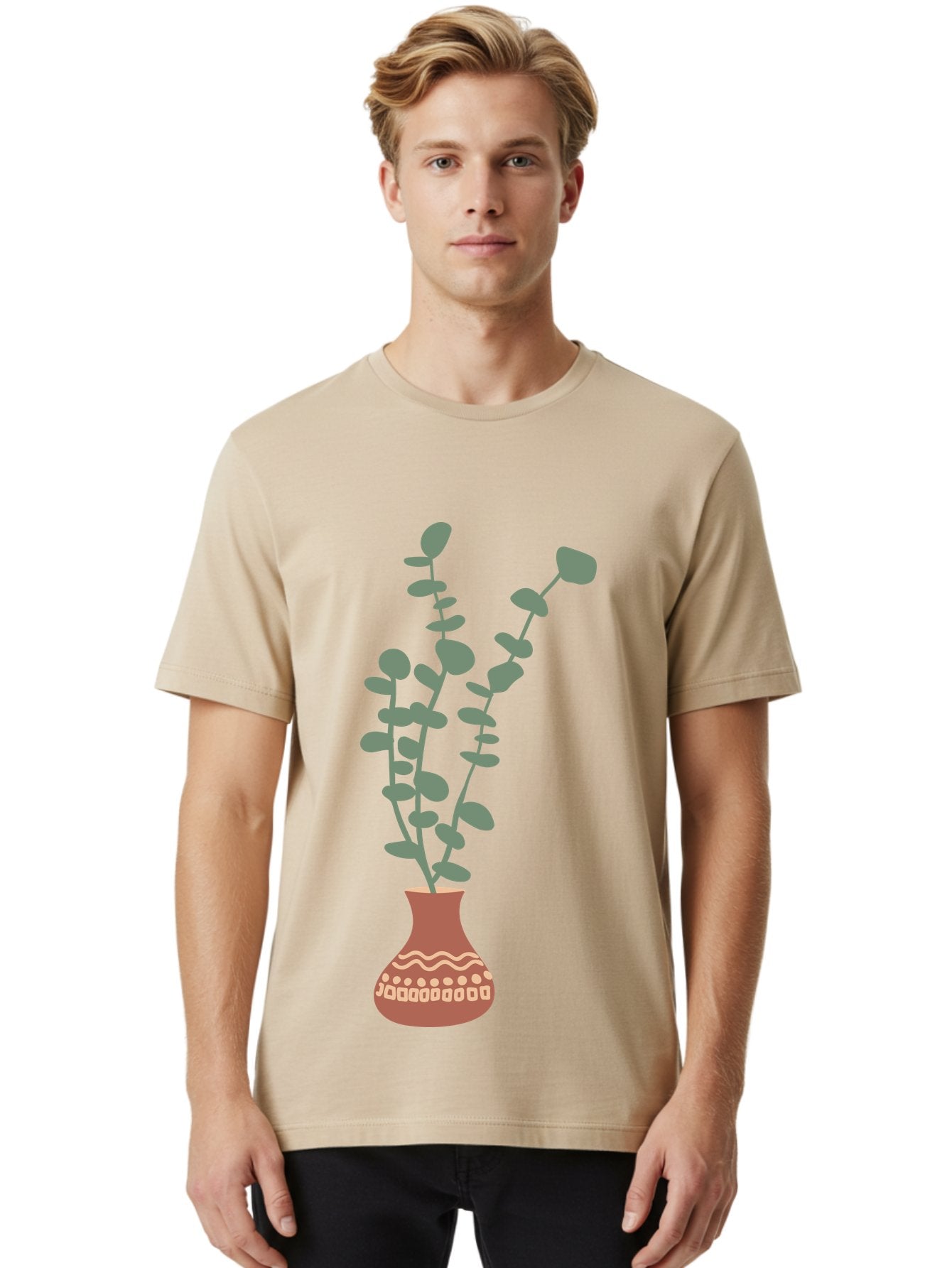 Flowers-In-Vase Men'S Graphic Tee, 100% Cotton, Comfortable Casual Summer Wear, Machine Washable, Vase With Flowers, Decorative Elements, Artistic Design, Floral Arrangement, Intricate Patterns, Modern Illustration, Digital Art Aae021 17
