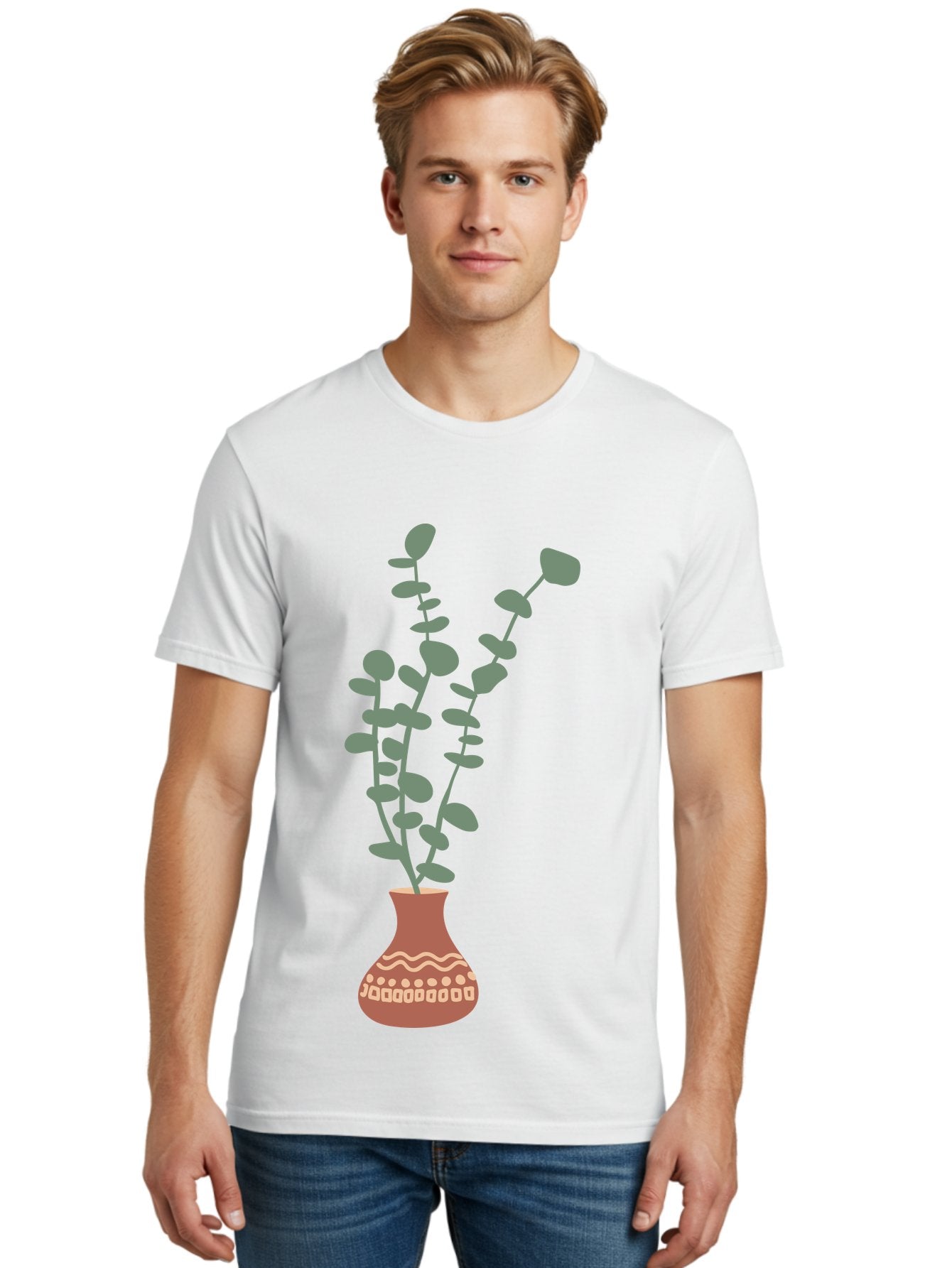 Flowers-In-Vase Men'S Graphic Tee, 100% Cotton, Comfortable Casual Summer Wear, Machine Washable, Vase With Flowers, Decorative Elements, Artistic Design, Floral Arrangement, Intricate Patterns, Modern Illustration, Digital Art Aae021 21