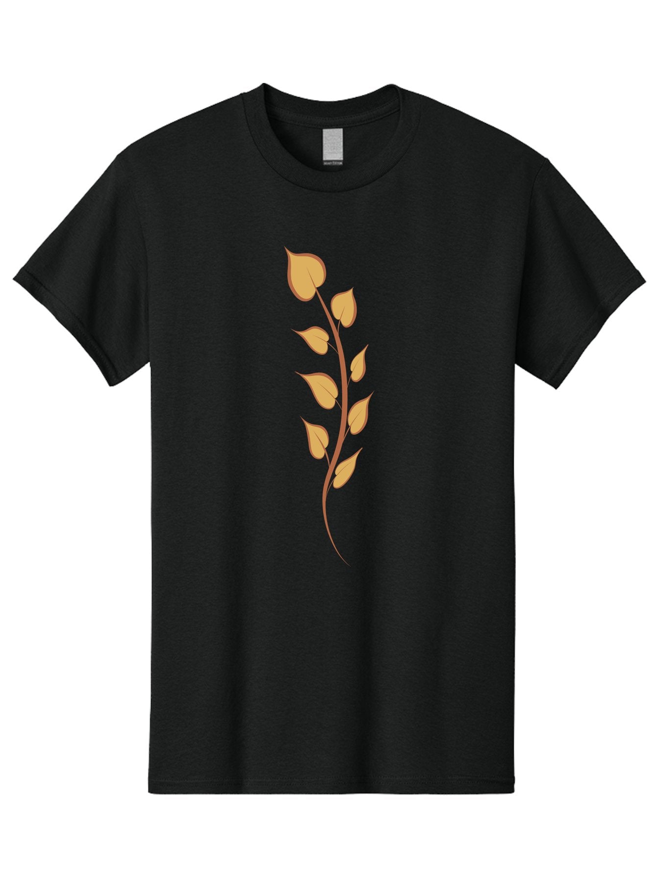 Golden-Leaves Men'S Graphic Tee, 100% Cotton, Comfortable Casual Summer Wear, Machine Washable, Golden Leaves On Stem, Autumn Foliage, Leafy Branch, Vibrant Yellow Leaves, Golden Hues, Natural Elements, Seasonal Decor Aae022