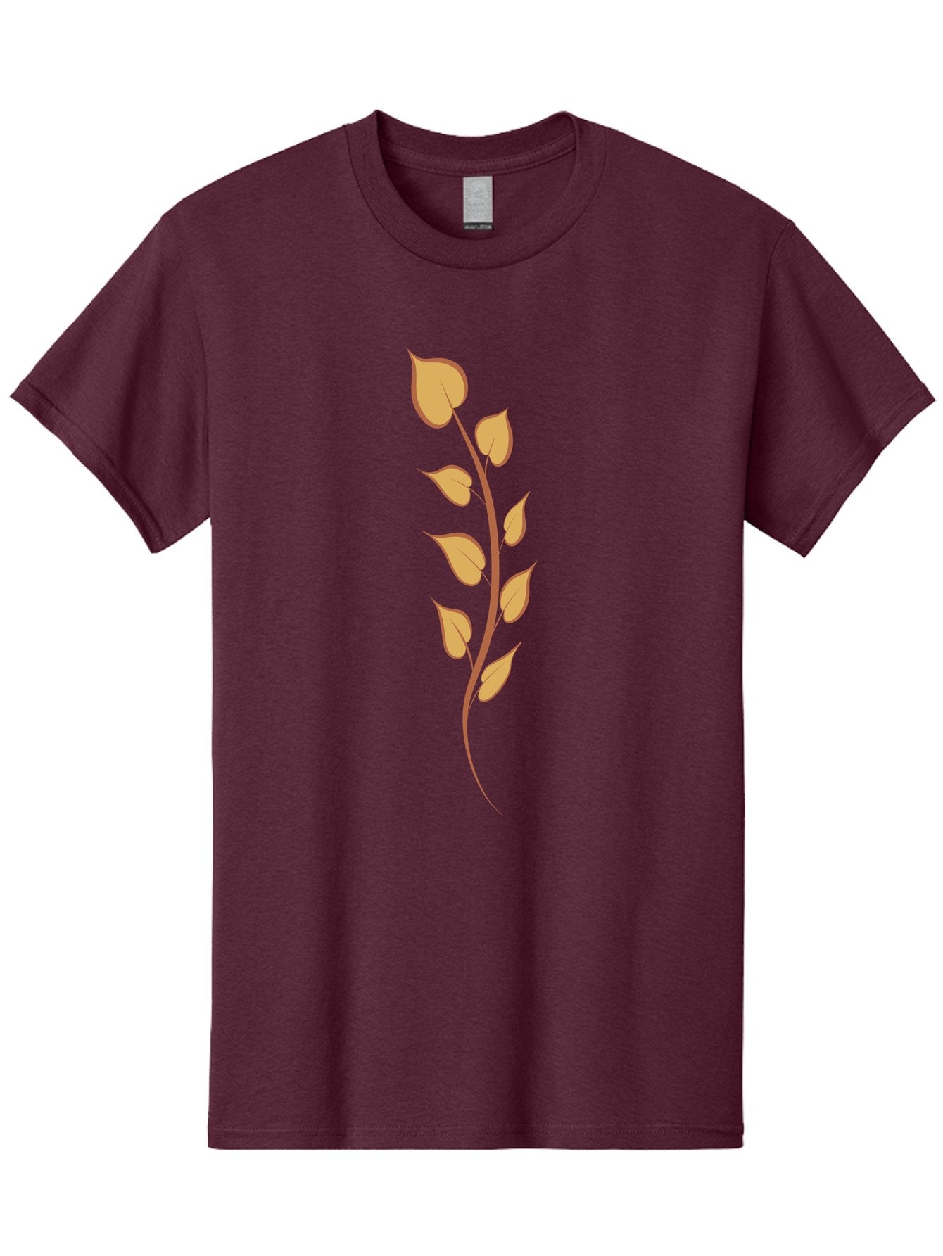 Golden-Leaves Men'S Graphic Tee, 100% Cotton, Comfortable Casual Summer Wear, Machine Washable, Golden Leaves On Stem, Autumn Foliage, Leafy Branch, Vibrant Yellow Leaves, Golden Hues, Natural Elements, Seasonal Decor Aae022 9