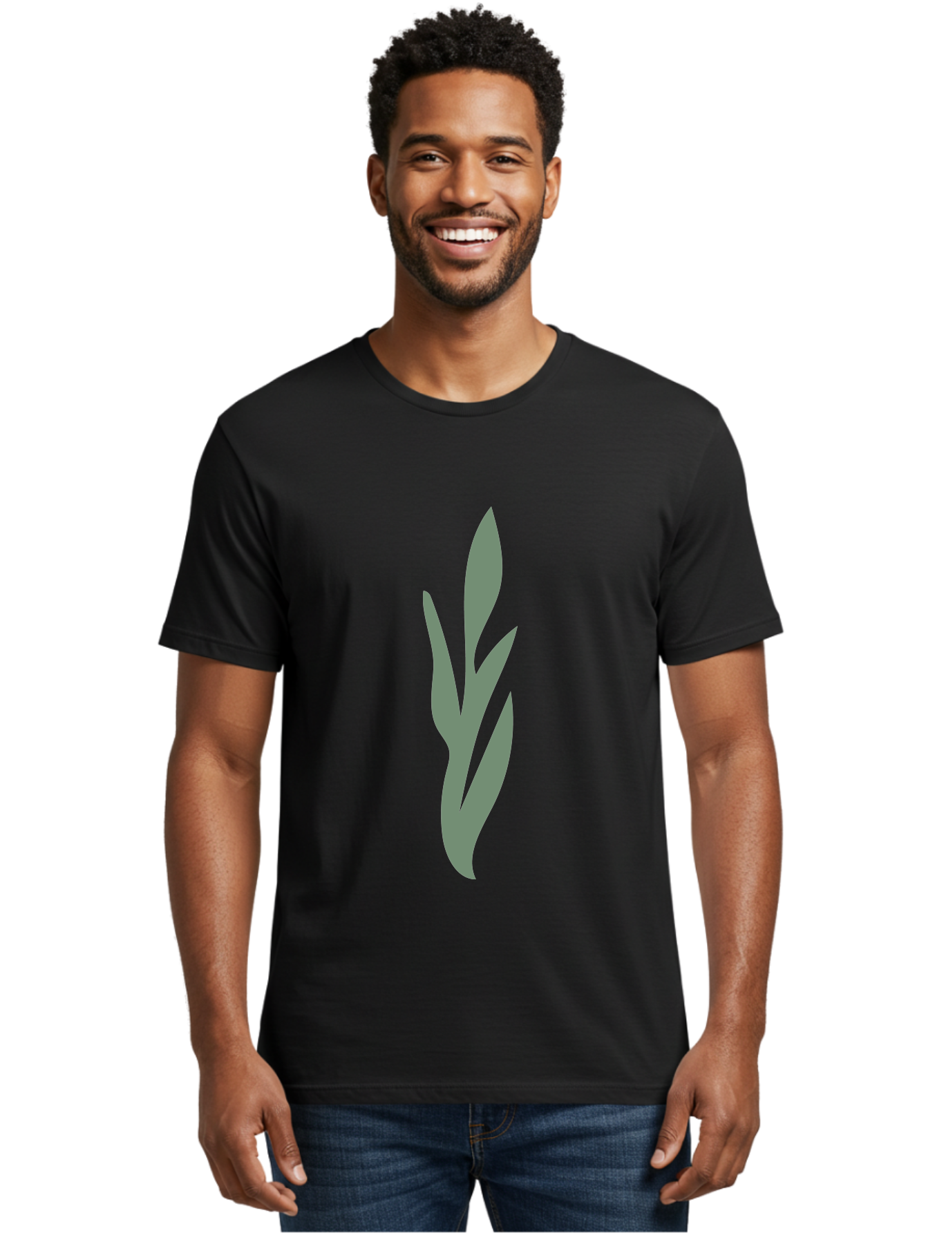 Gray-Leaves Men'S Graphic Tee, 100% Cotton, Comfortable Casual Summer Wear, Machine Washable, Gray Leaves, Simple Graphics, Minimal Design, Green Background, Leafy Silhouette, Abstract Art, Modern Graphic Aae024 26