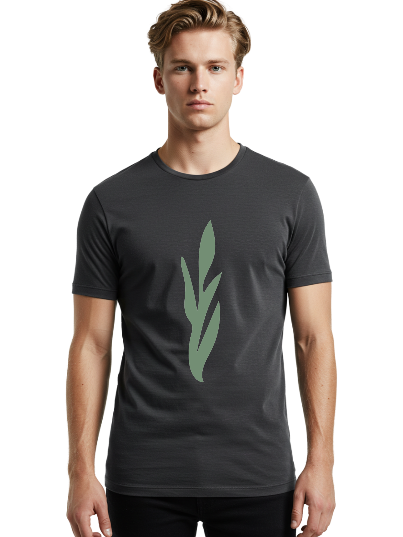 Gray-Leaves Men'S Graphic Tee, 100% Cotton, Comfortable Casual Summer Wear, Machine Washable, Gray Leaves, Simple Graphics, Minimal Design, Green Background, Leafy Silhouette, Abstract Art, Modern Graphic Aae024 24