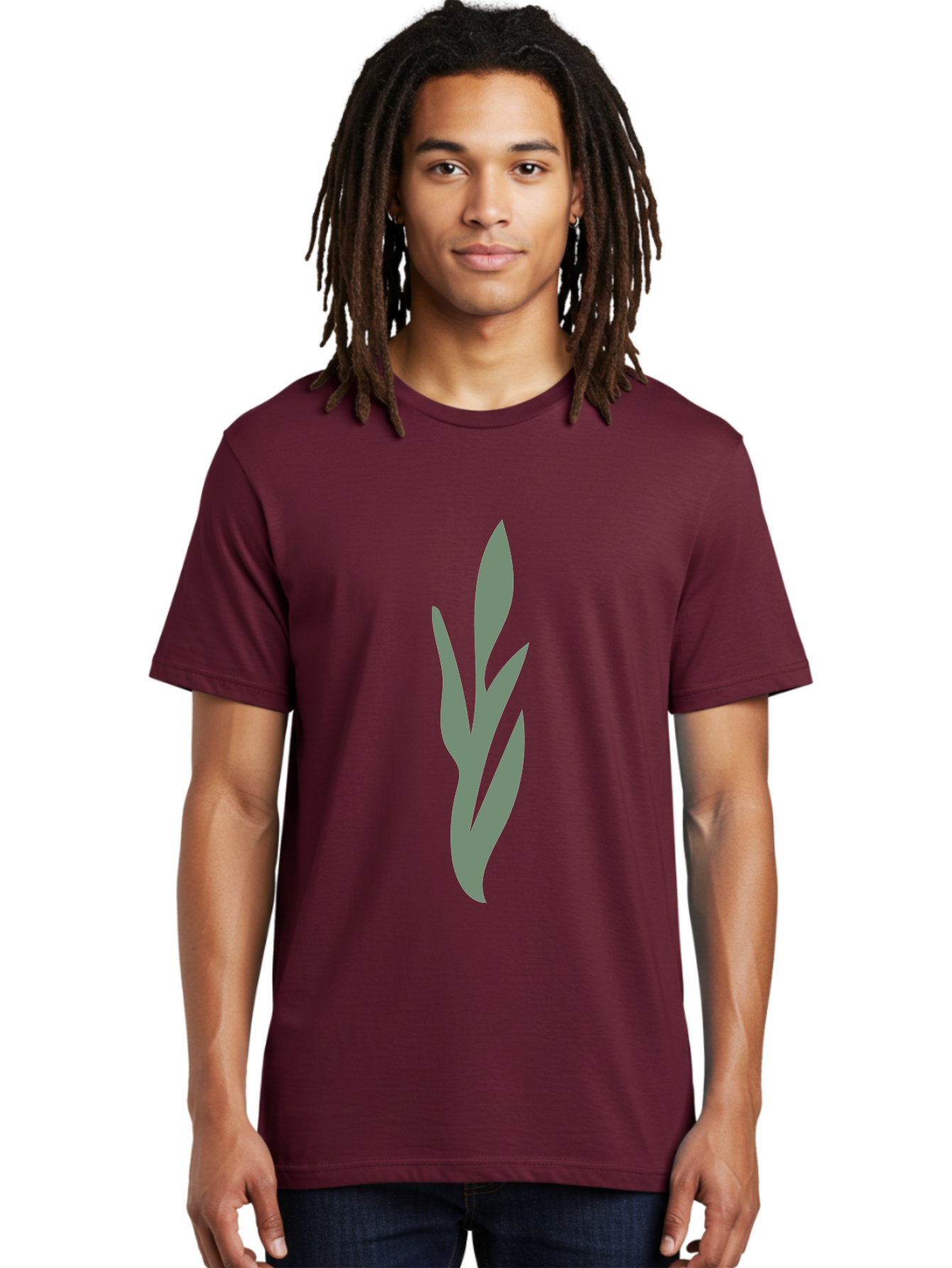 Gray-Leaves Men'S Graphic Tee, 100% Cotton, Comfortable Casual Summer Wear, Machine Washable, Gray Leaves, Simple Graphics, Minimal Design, Green Background, Leafy Silhouette, Abstract Art, Modern Graphic Aae024 12