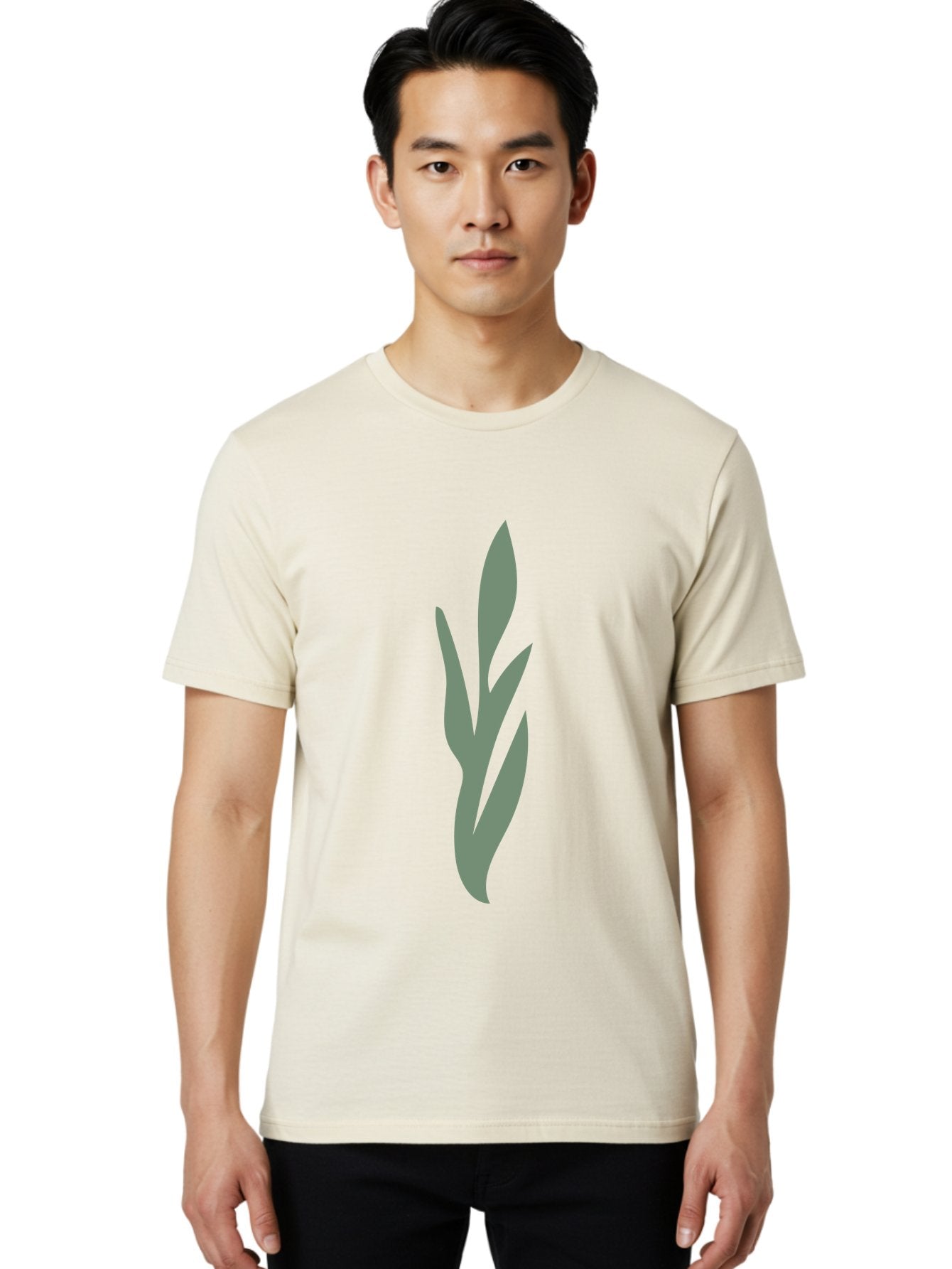 Gray-Leaves Men'S Graphic Tee, 100% Cotton, Comfortable Casual Summer Wear, Machine Washable, Gray Leaves, Simple Graphics, Minimal Design, Green Background, Leafy Silhouette, Abstract Art, Modern Graphic Aae024 22