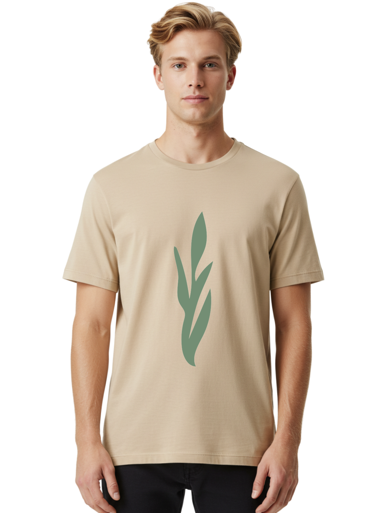 Gray-Leaves Men'S Graphic Tee, 100% Cotton, Comfortable Casual Summer Wear, Machine Washable, Gray Leaves, Simple Graphics, Minimal Design, Green Background, Leafy Silhouette, Abstract Art, Modern Graphic Aae024 16