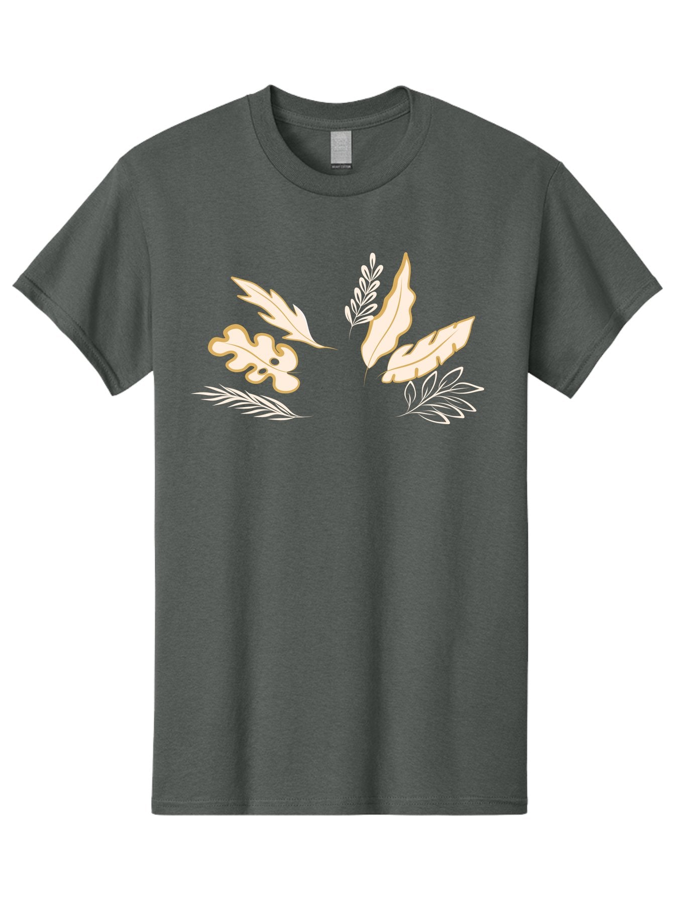 Leaves Men'S Graphic Tee, 100% Cotton, Comfortable Casual Summer Wear, Machine Washable, Illustrated Leaves, Leaf Designs, Foliage Art, Natural Elements, Botanical Graphics, Cream And White Leaves Aae027 3