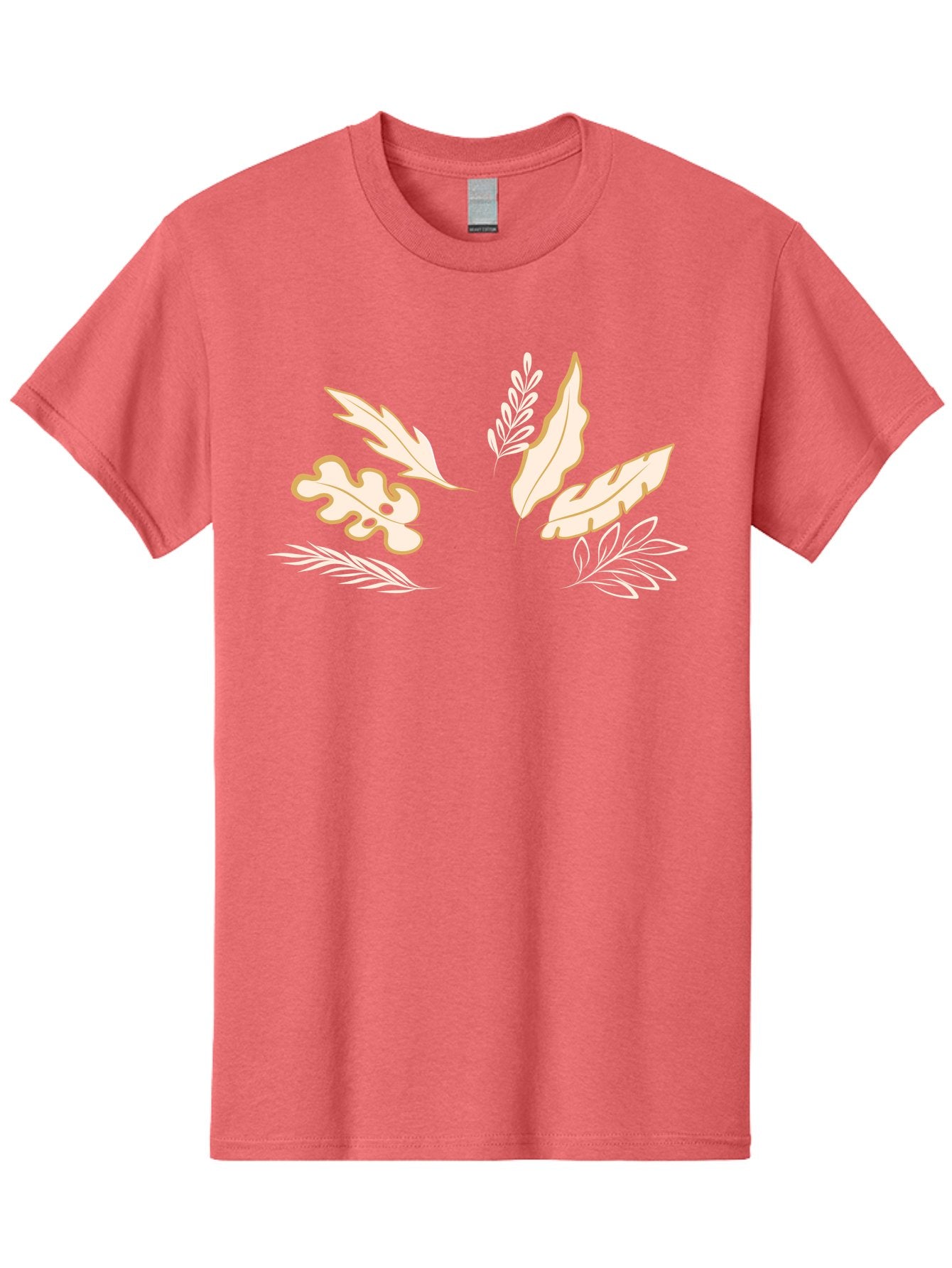 Leaves Men'S Graphic Tee, 100% Cotton, Comfortable Casual Summer Wear, Machine Washable, Illustrated Leaves, Leaf Designs, Foliage Art, Natural Elements, Botanical Graphics, Cream And White Leaves Aae027 5