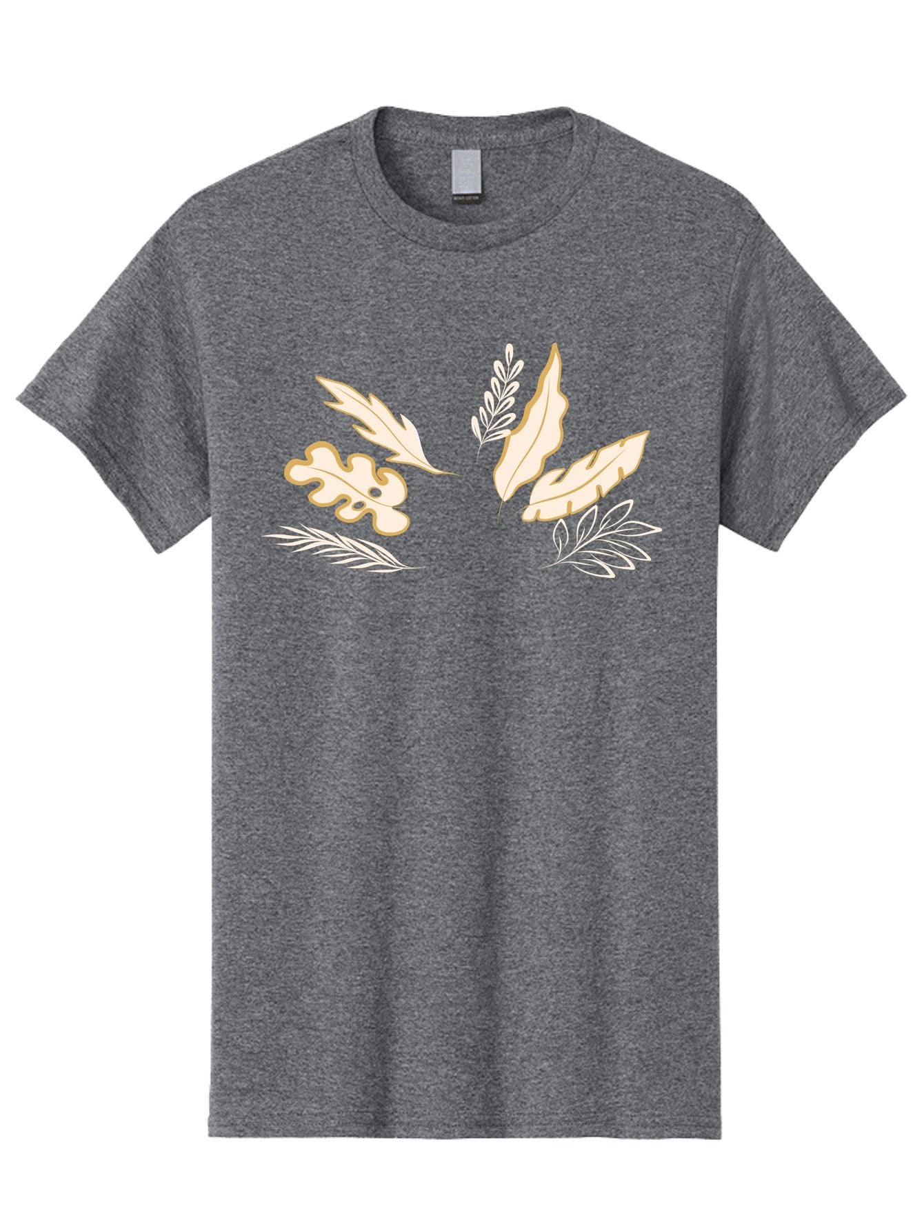 Leaves Men'S Graphic Tee, 100% Cotton, Comfortable Casual Summer Wear, Machine Washable, Illustrated Leaves, Leaf Designs, Foliage Art, Natural Elements, Botanical Graphics, Cream And White Leaves Aae027 13