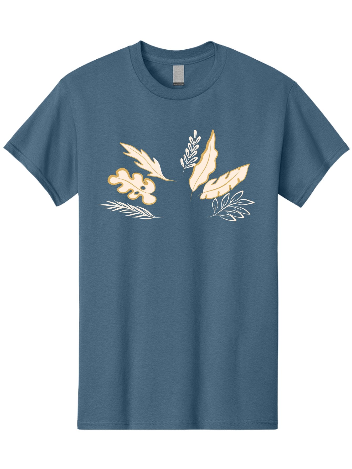 Leaves Men'S Graphic Tee, 100% Cotton, Comfortable Casual Summer Wear, Machine Washable, Illustrated Leaves, Leaf Designs, Foliage Art, Natural Elements, Botanical Graphics, Cream And White Leaves Aae027 12