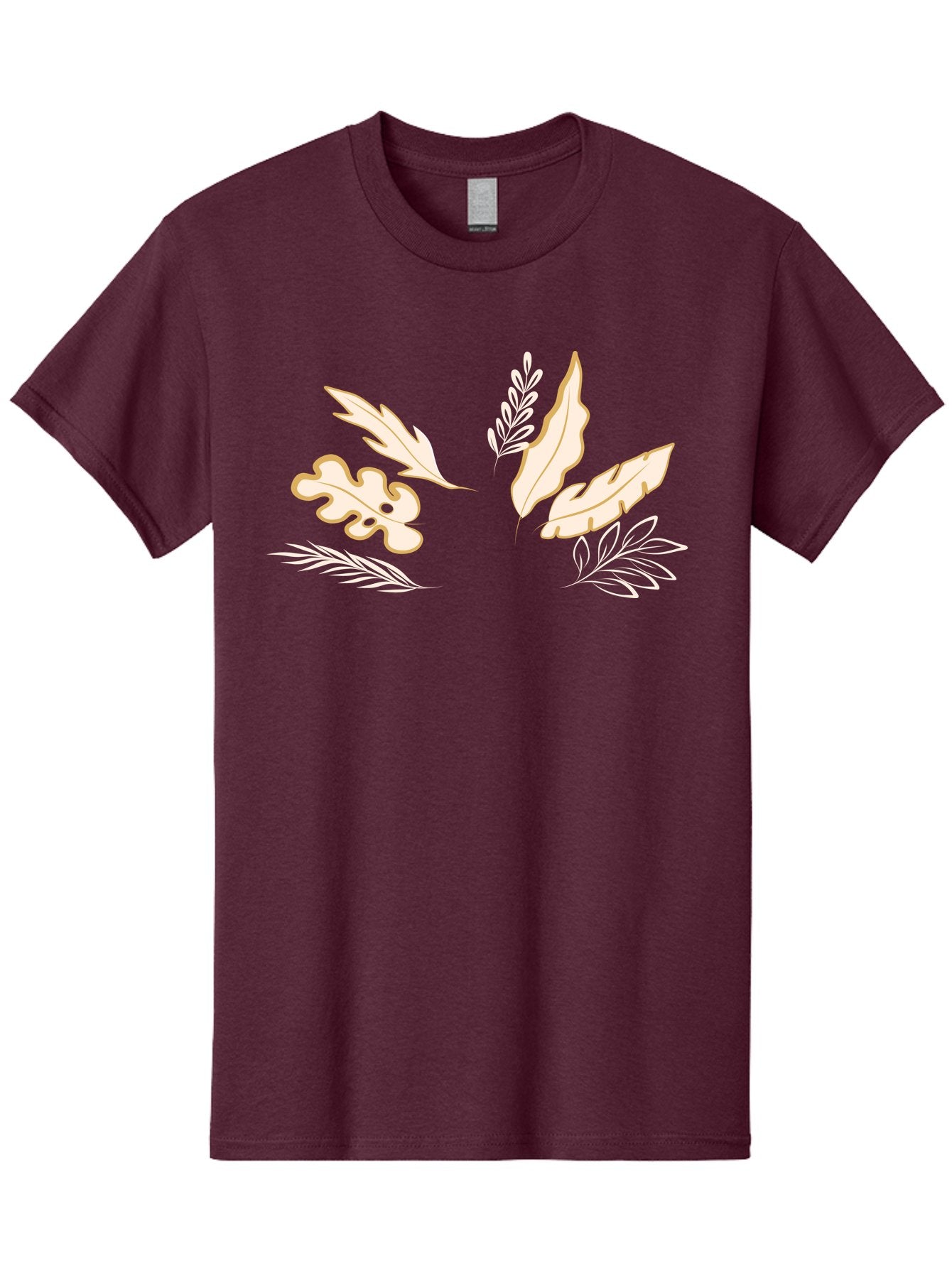 Leaves Men'S Graphic Tee, 100% Cotton, Comfortable Casual Summer Wear, Machine Washable, Illustrated Leaves, Leaf Designs, Foliage Art, Natural Elements, Botanical Graphics, Cream And White Leaves Aae027 4