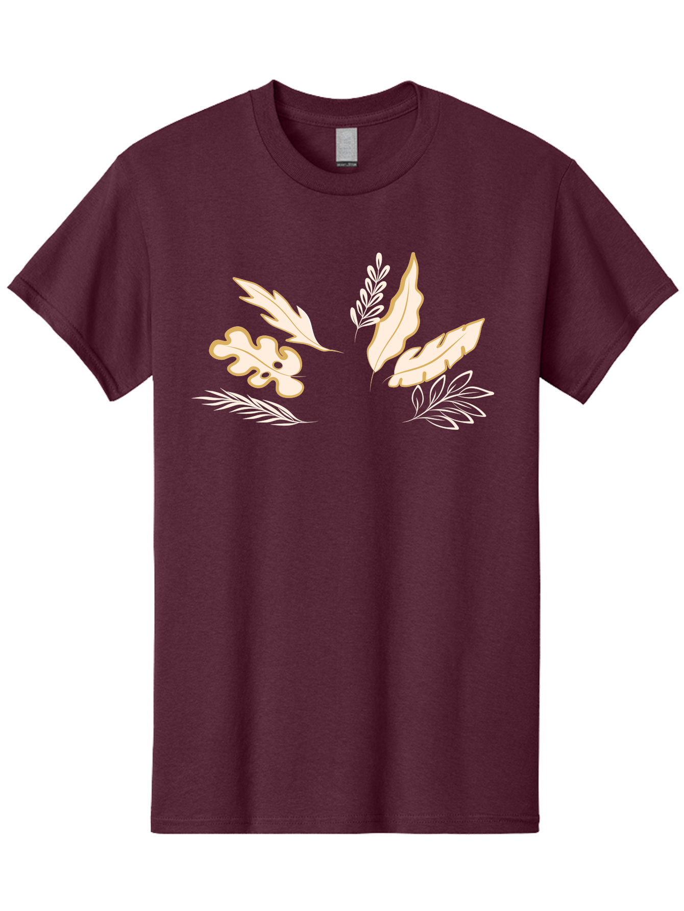Leaves Men'S Graphic Tee, 100% Cotton, Comfortable Casual Summer Wear, Machine Washable, Illustrated Leaves, Leaf Designs, Foliage Art, Natural Elements, Botanical Graphics, Cream And White Leaves Aae027 23