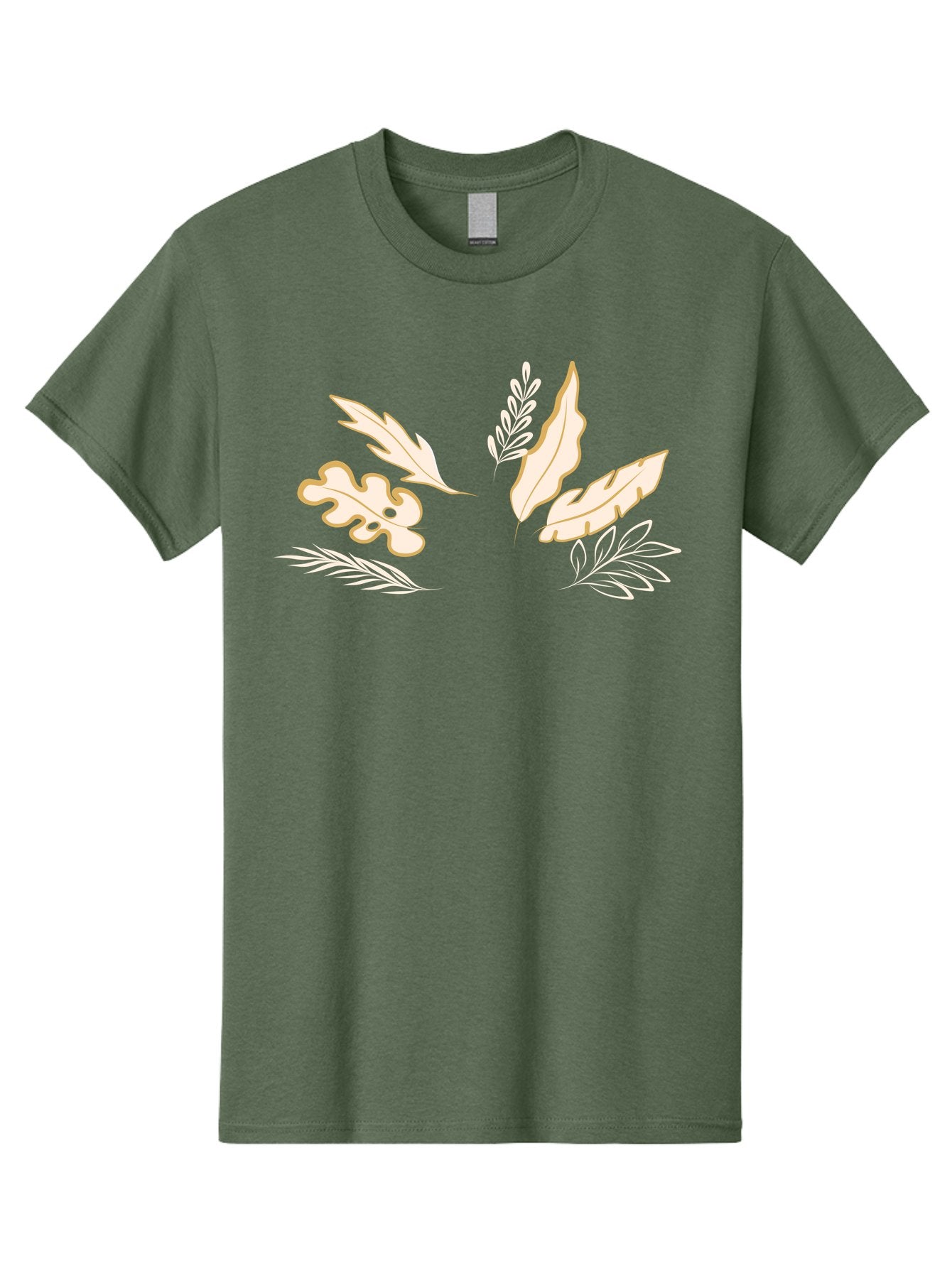 Leaves Men'S Graphic Tee, 100% Cotton, Comfortable Casual Summer Wear, Machine Washable, Illustrated Leaves, Leaf Designs, Foliage Art, Natural Elements, Botanical Graphics, Cream And White Leaves Aae027 14
