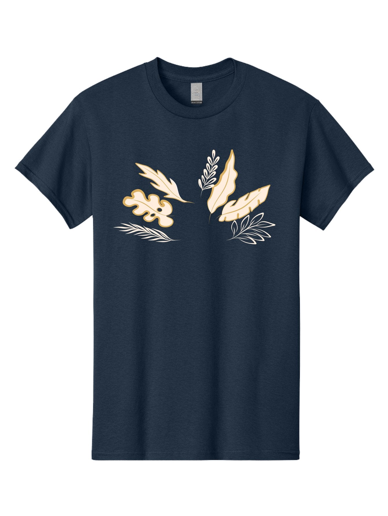 Leaves Men'S Graphic Tee, 100% Cotton, Comfortable Casual Summer Wear, Machine Washable, Illustrated Leaves, Leaf Designs, Foliage Art, Natural Elements, Botanical Graphics, Cream And White Leaves Aae027 10