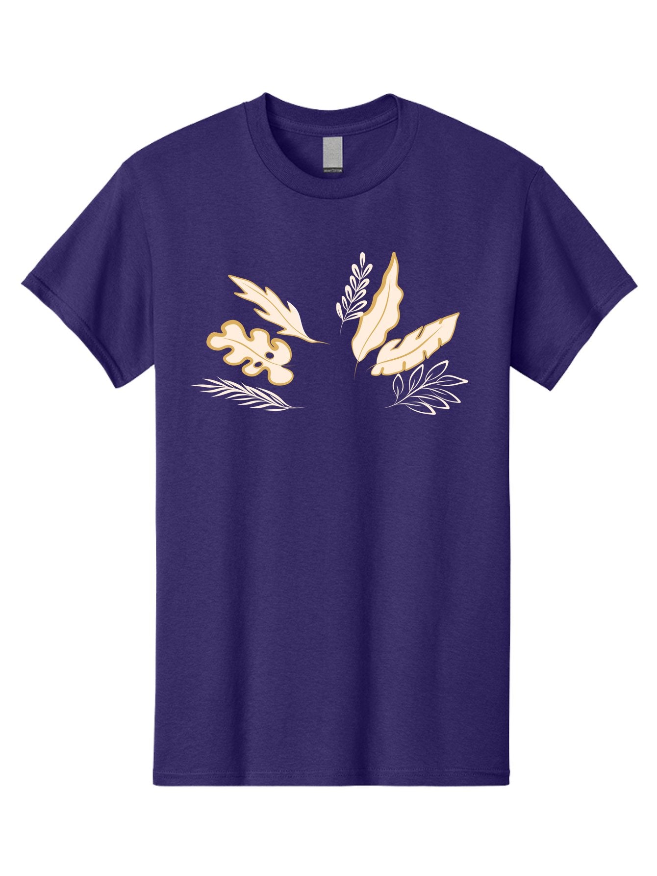 Leaves Men'S Graphic Tee, 100% Cotton, Comfortable Casual Summer Wear, Machine Washable, Illustrated Leaves, Leaf Designs, Foliage Art, Natural Elements, Botanical Graphics, Cream And White Leaves Aae027 6