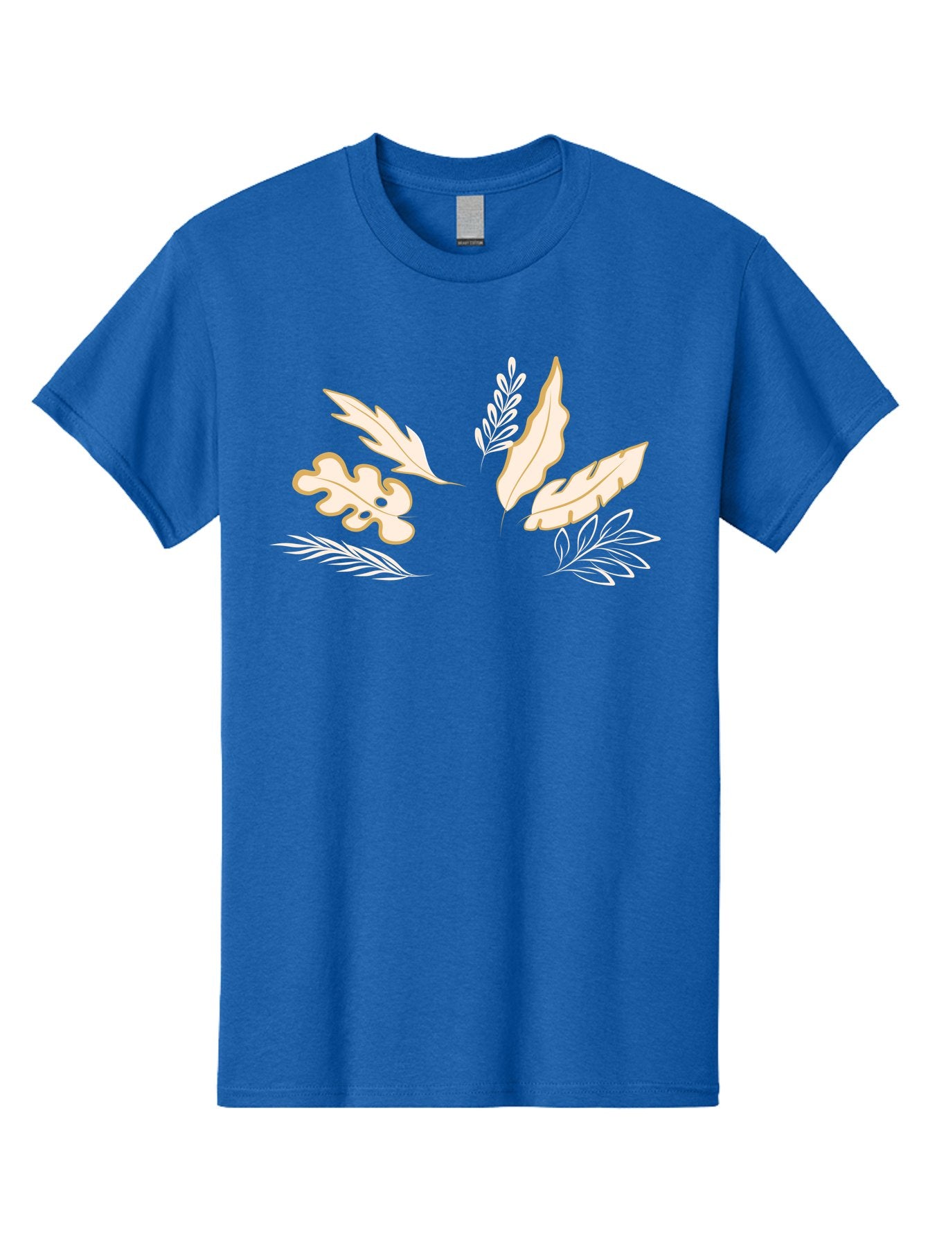 Leaves Men'S Graphic Tee, 100% Cotton, Comfortable Casual Summer Wear, Machine Washable, Illustrated Leaves, Leaf Designs, Foliage Art, Natural Elements, Botanical Graphics, Cream And White Leaves Aae027 11